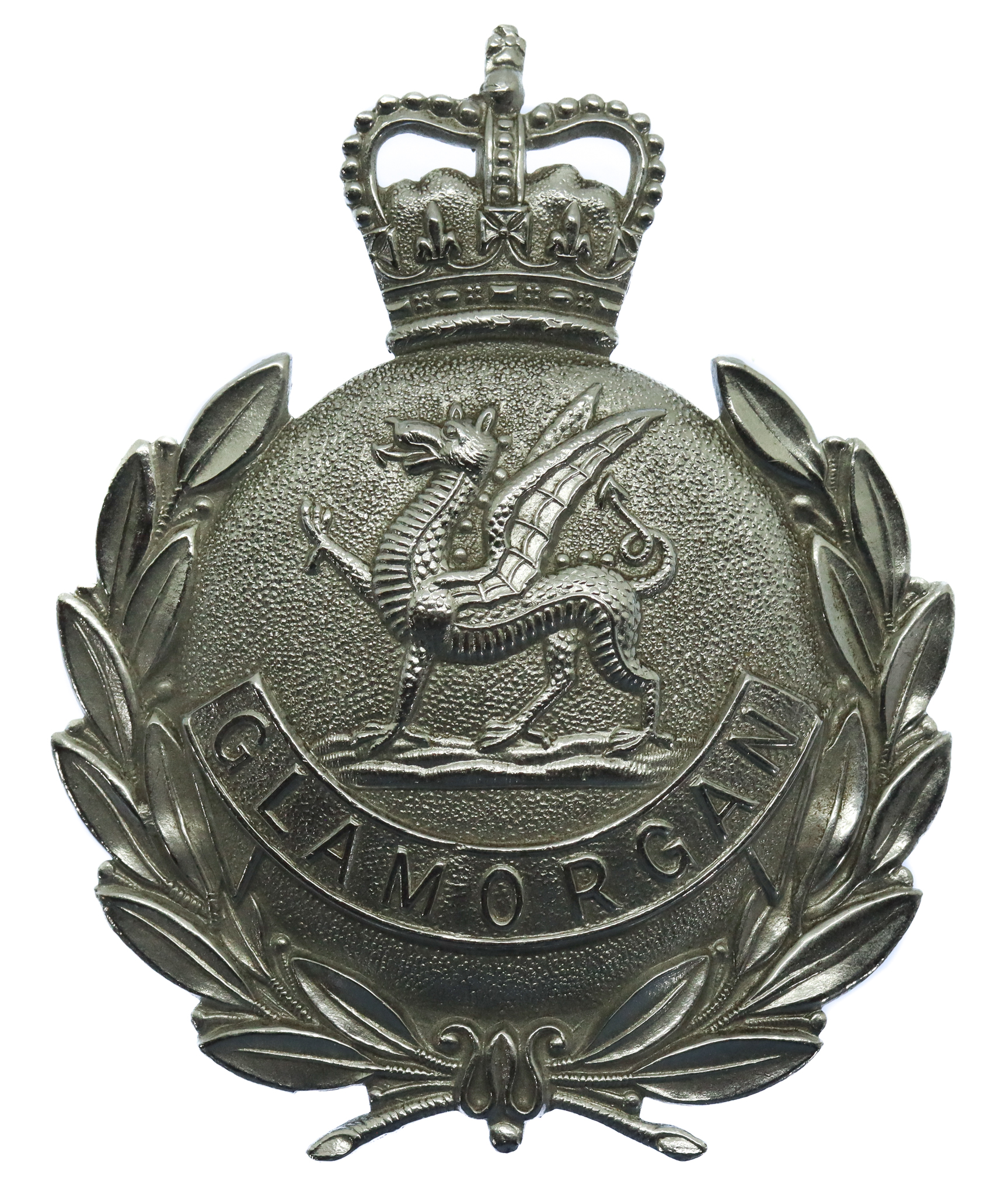 Glamorgan Constabulary Wreath Helmet Plate - Queen's Crown