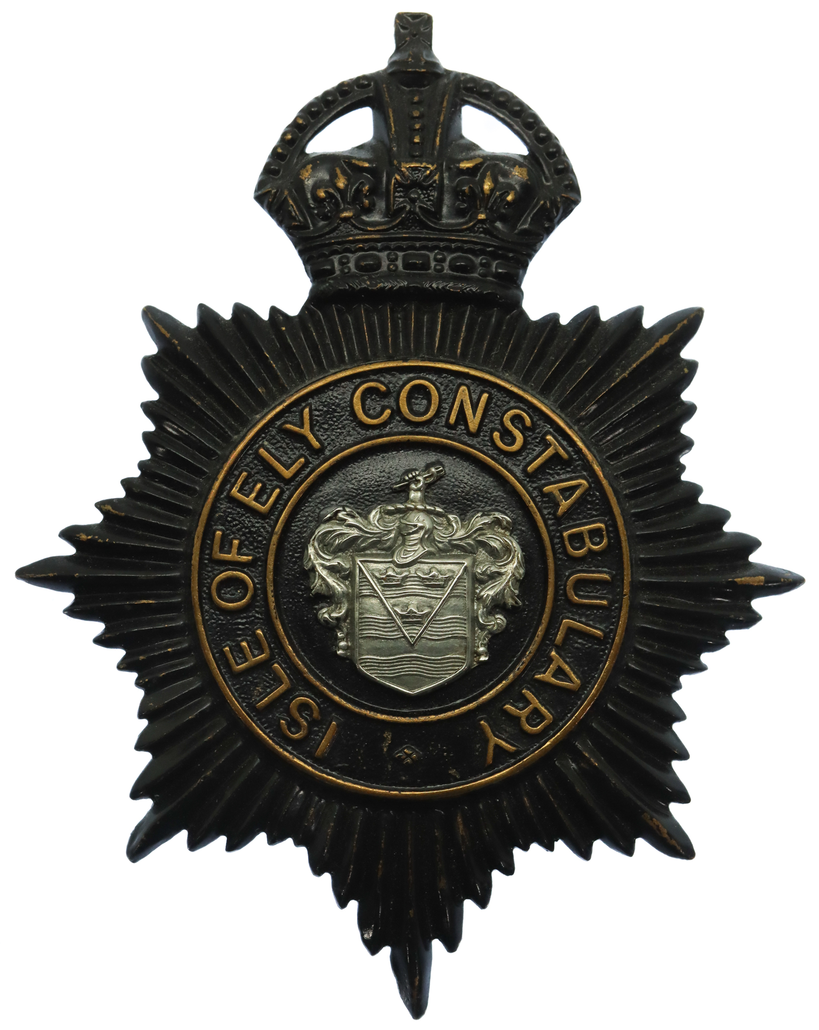 Isle of Ely Constabulary Black Helmet Plate - King's Crown