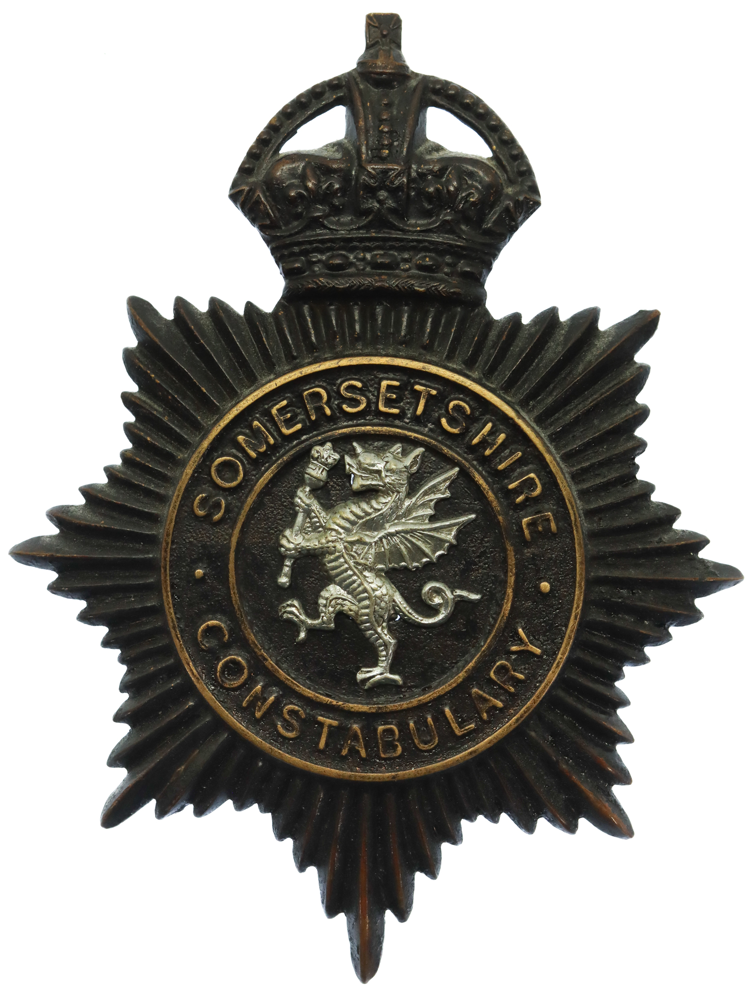 Somersetshire Constabulary Black Helmet Plate - King's Crown