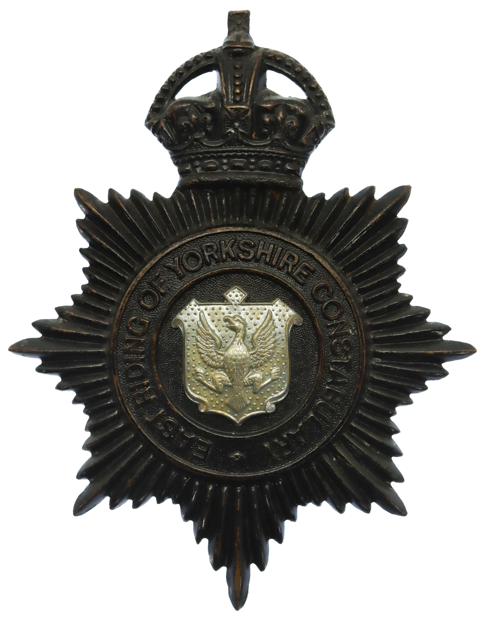 East Riding of Yorkshire Constabulary Black Helmet Plate - King's Crown