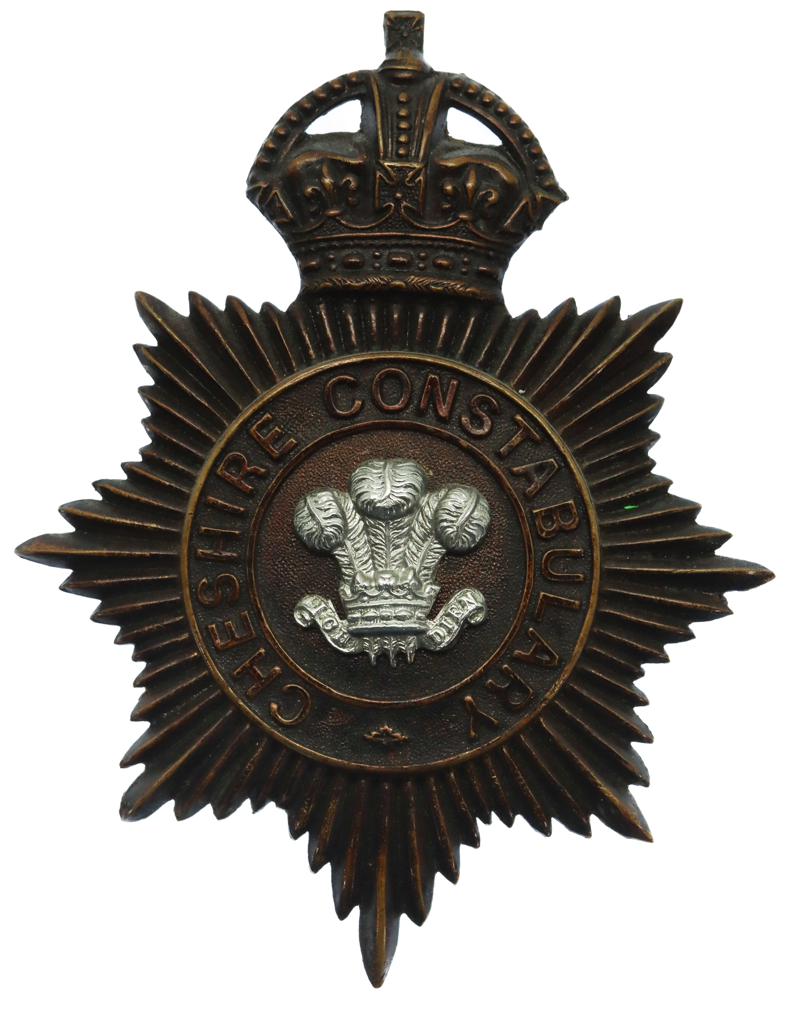 Cheshire Constabulary Black Helmet Plate - King's Crown