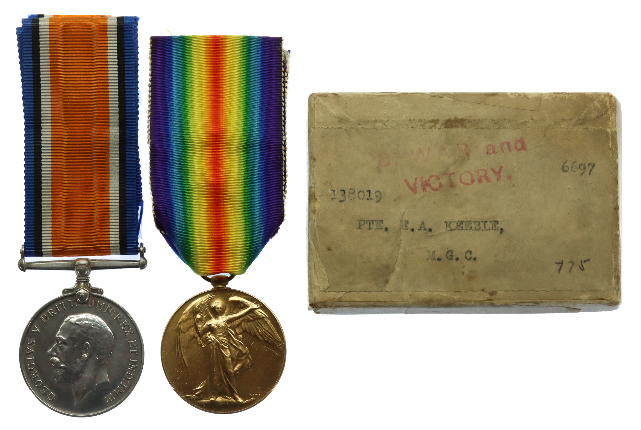 WW1 British War & Victory Medal Pair - Pte. E.A. Keeble, Machine Gun Corps