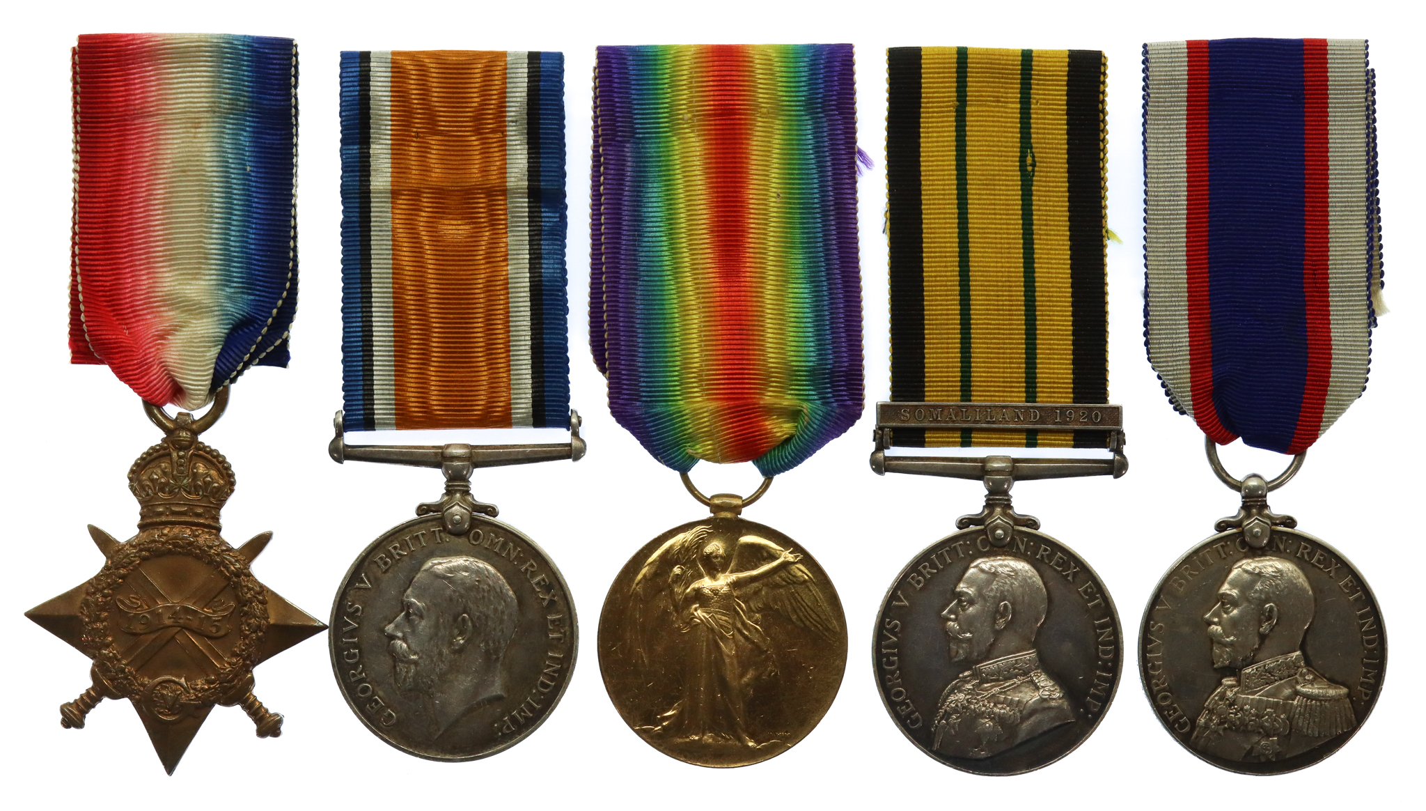 WW1 1914-15 Star Trio, Africa General Service Medal (Clasp - Somaliland 1920) and RFR Long Service & Good Conduct Medal Group of Five - Leading Seaman F.E. Wright, Royal Navy & Royal Fleet Reserve