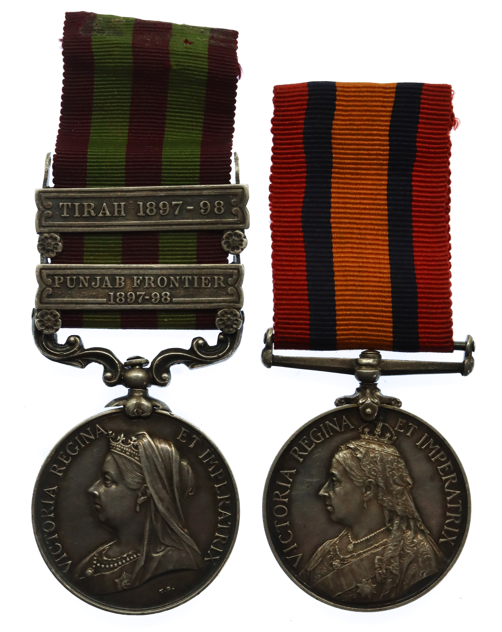 1895 India General Service Medal (Clasps - Punjab Frontier 1897-98, Tirah 1897-98) and Queen's South Africa Medal Pair - 3772 Pte. E. Raven, 2nd Bn. Notts & Derby Regiment (Sherwood Foresters)