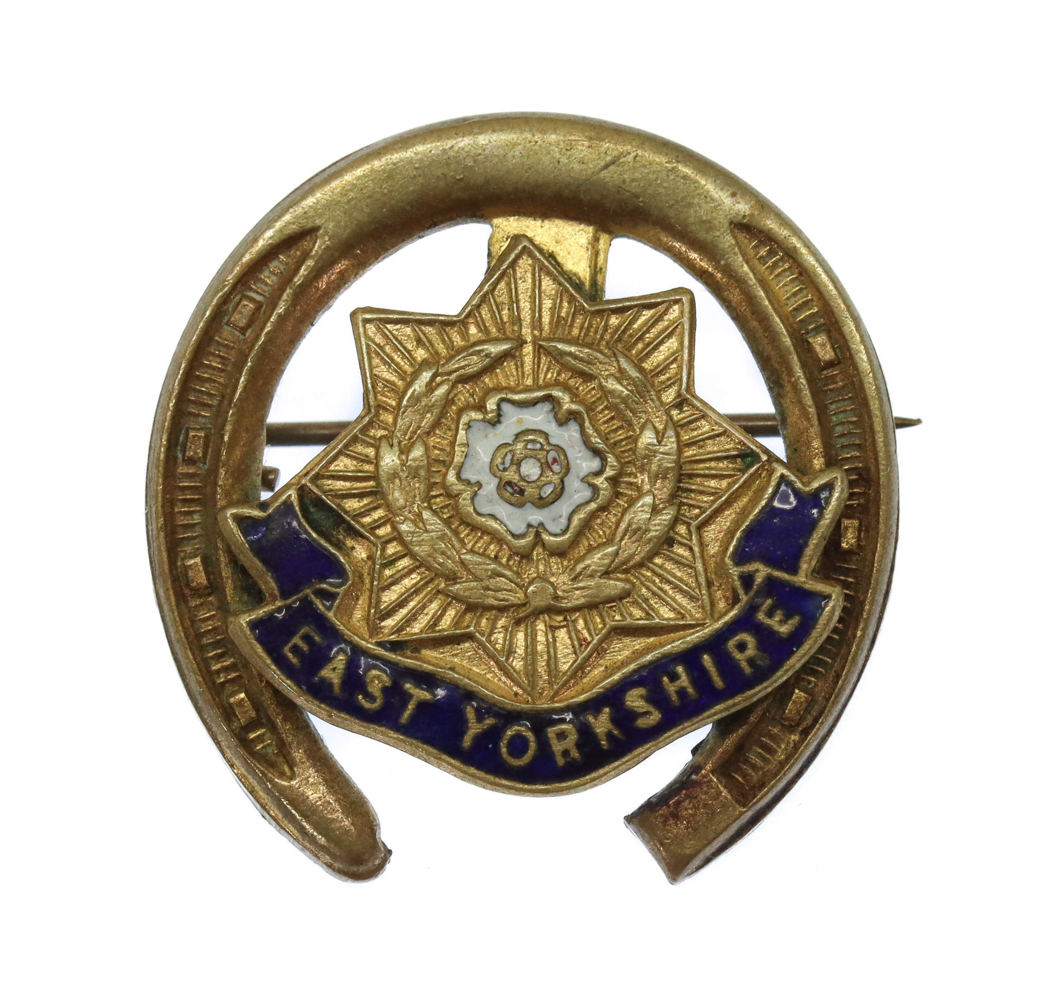 East Yorkshire Regiment Brass & Enamel Horseshoe Sweetheart Brooch