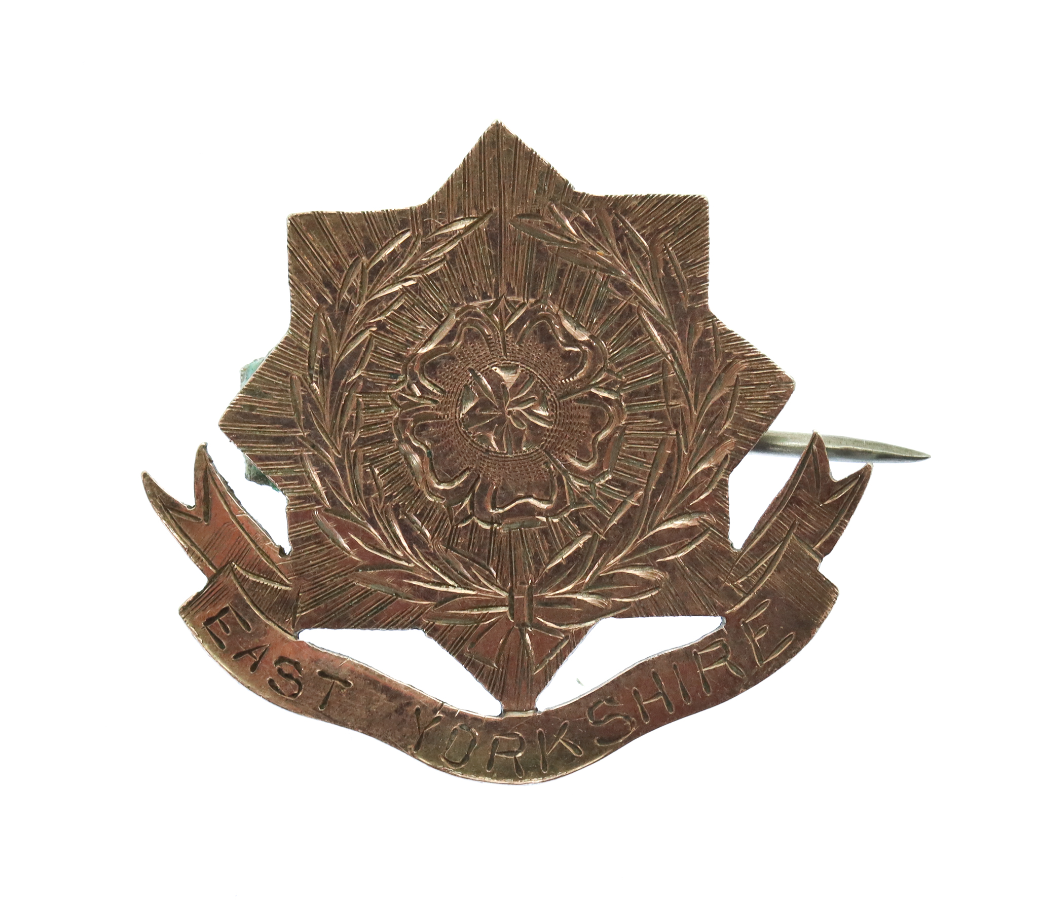 East Yorkshire Regiment Rose Gold Plated Sterling Silver Sweetheart Brooch