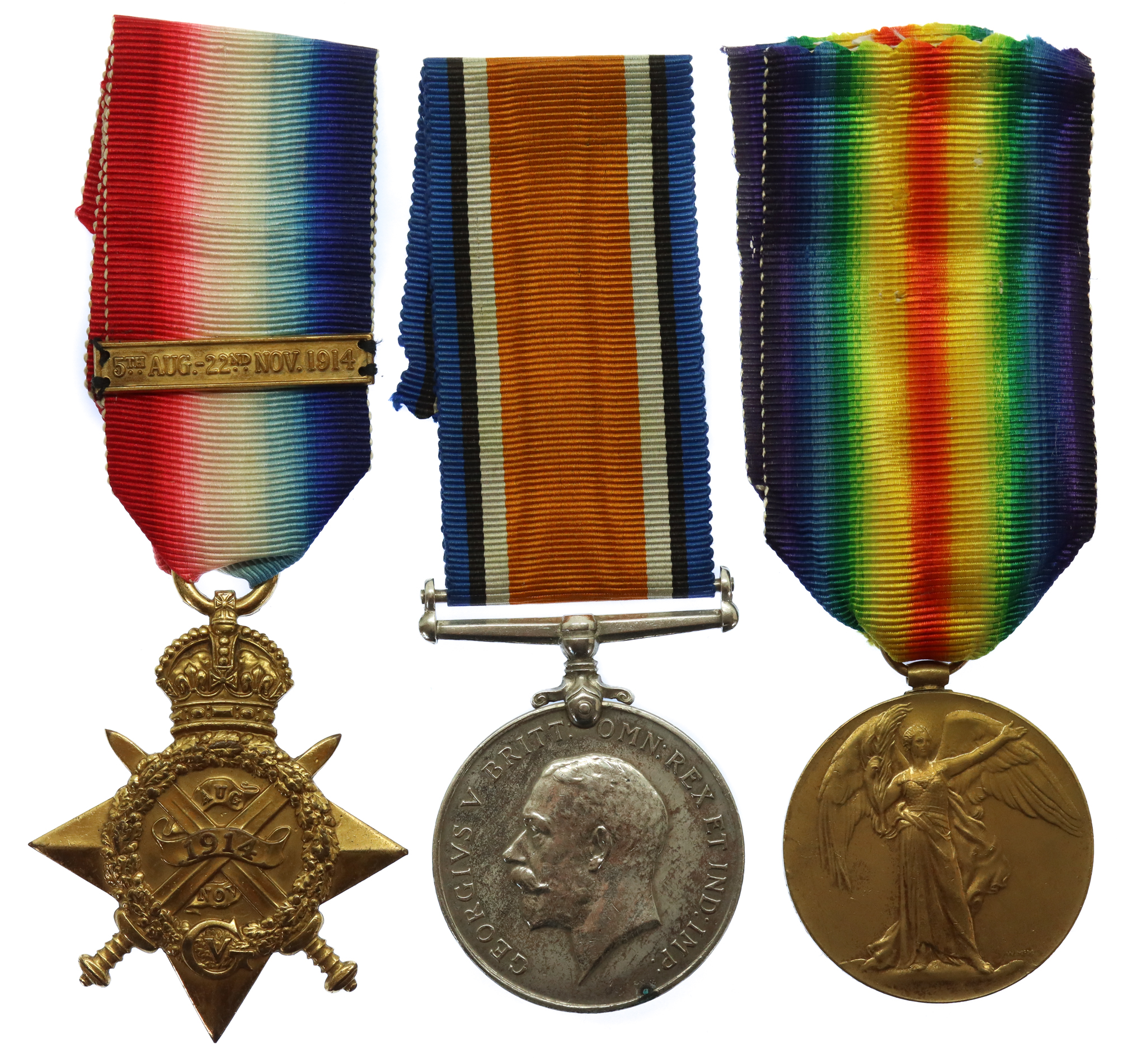 WW1 1914 Mons Star Medal Trio - Pte. R. Hyndman, 2nd Bn. Royal Scots