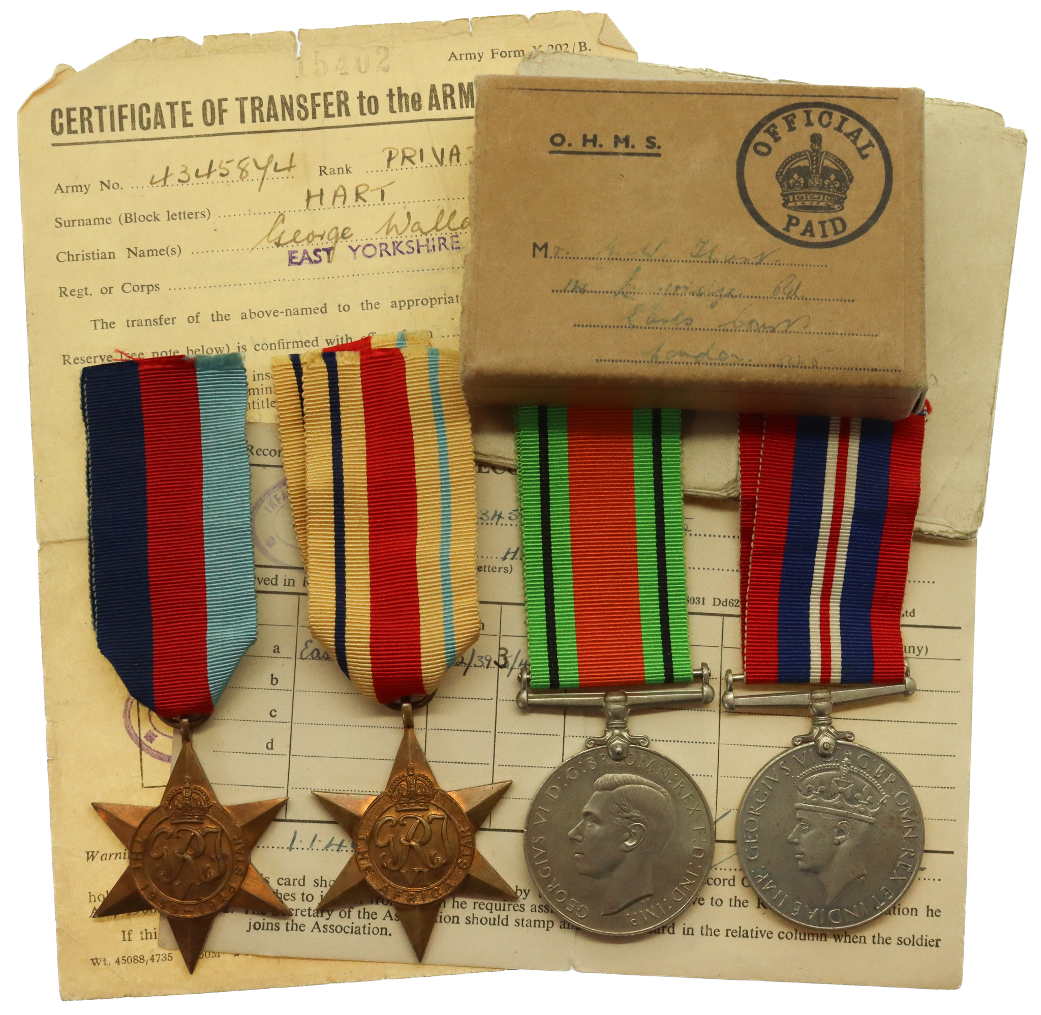 WW2 Prisoner of War Medal Group of Four - Pte. G.W. Hart (Campbell), East Yorkshire Regiment
