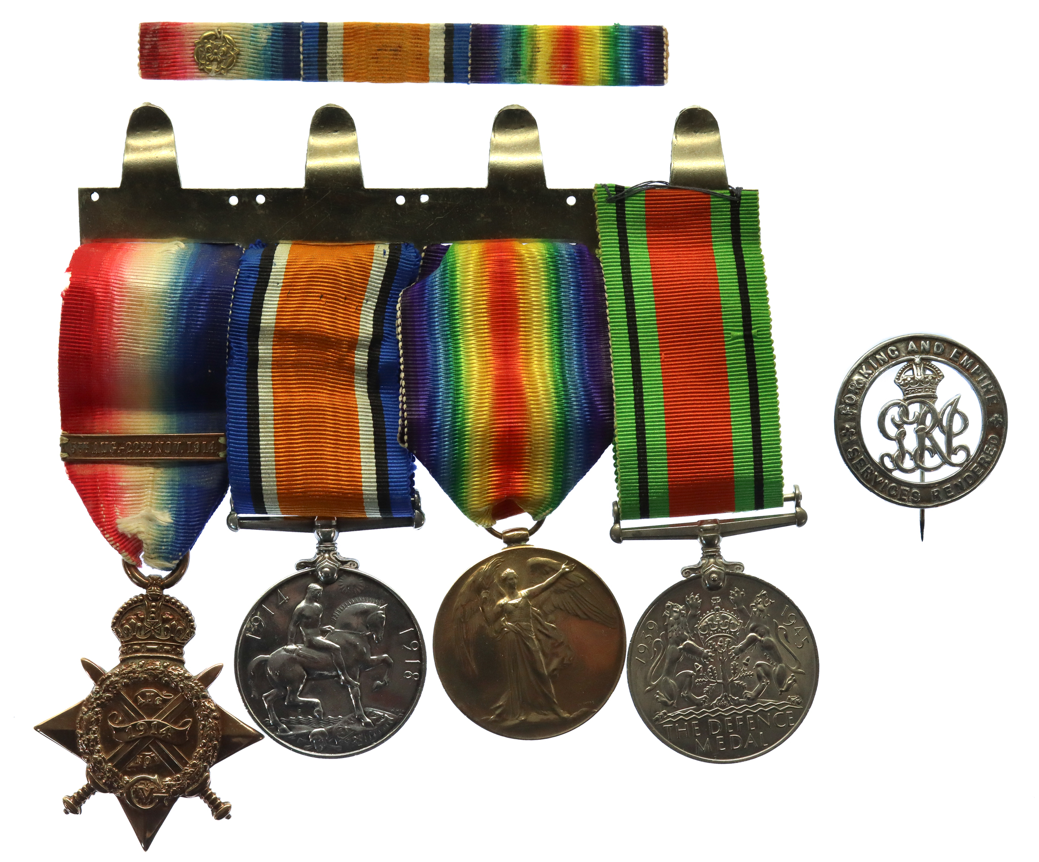 WW1 1914 Mons Star and Bar Medal Trio, WW2 Defence Medal and Silver War Badge - Pte. A.D. Anderson, 2nd Dragoon Guards