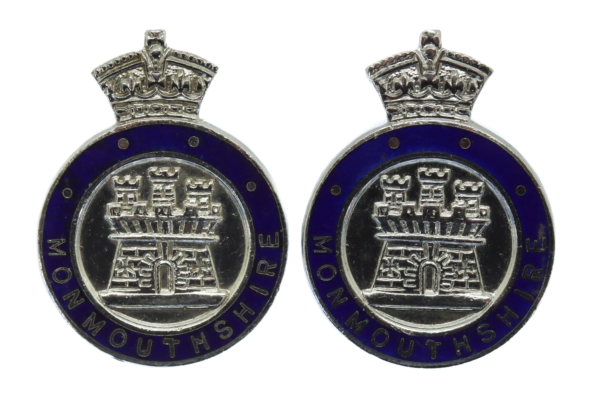 Pair of Monmouthshire Constabulary Enamelled Collar/Epaulette Badges