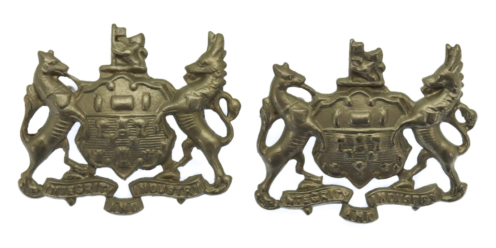 Pair of Salford City Police White Metal Collar Badges