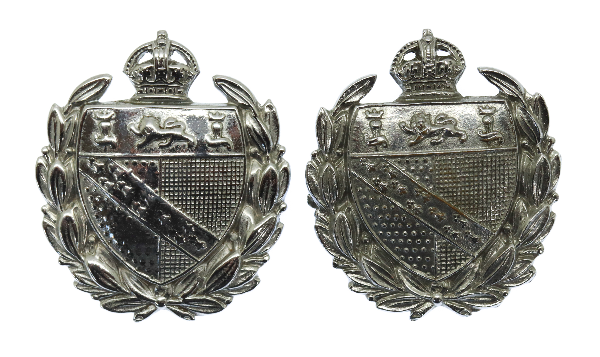 Pair of Norfolk Constabulary Chrome Collar Badges - King's Crown