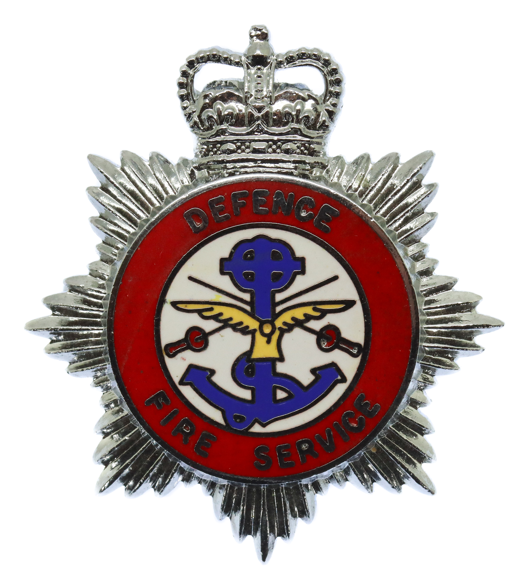 Defence Fire Service Enamelled Cap Badge - Queen's Crown
