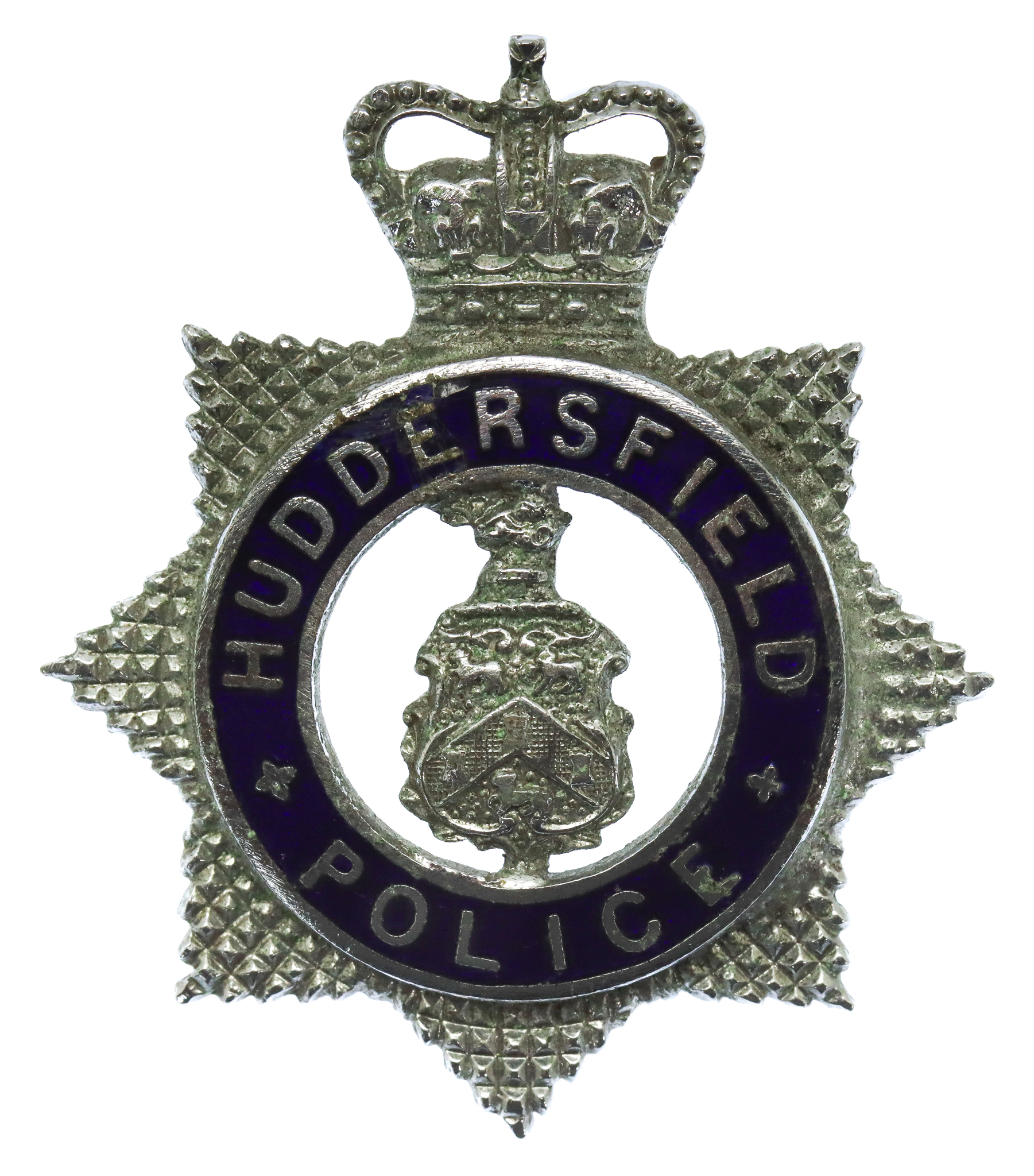 Huddersfield Police Senior Officer's Enamelled Cap Badge - Queen's Crown