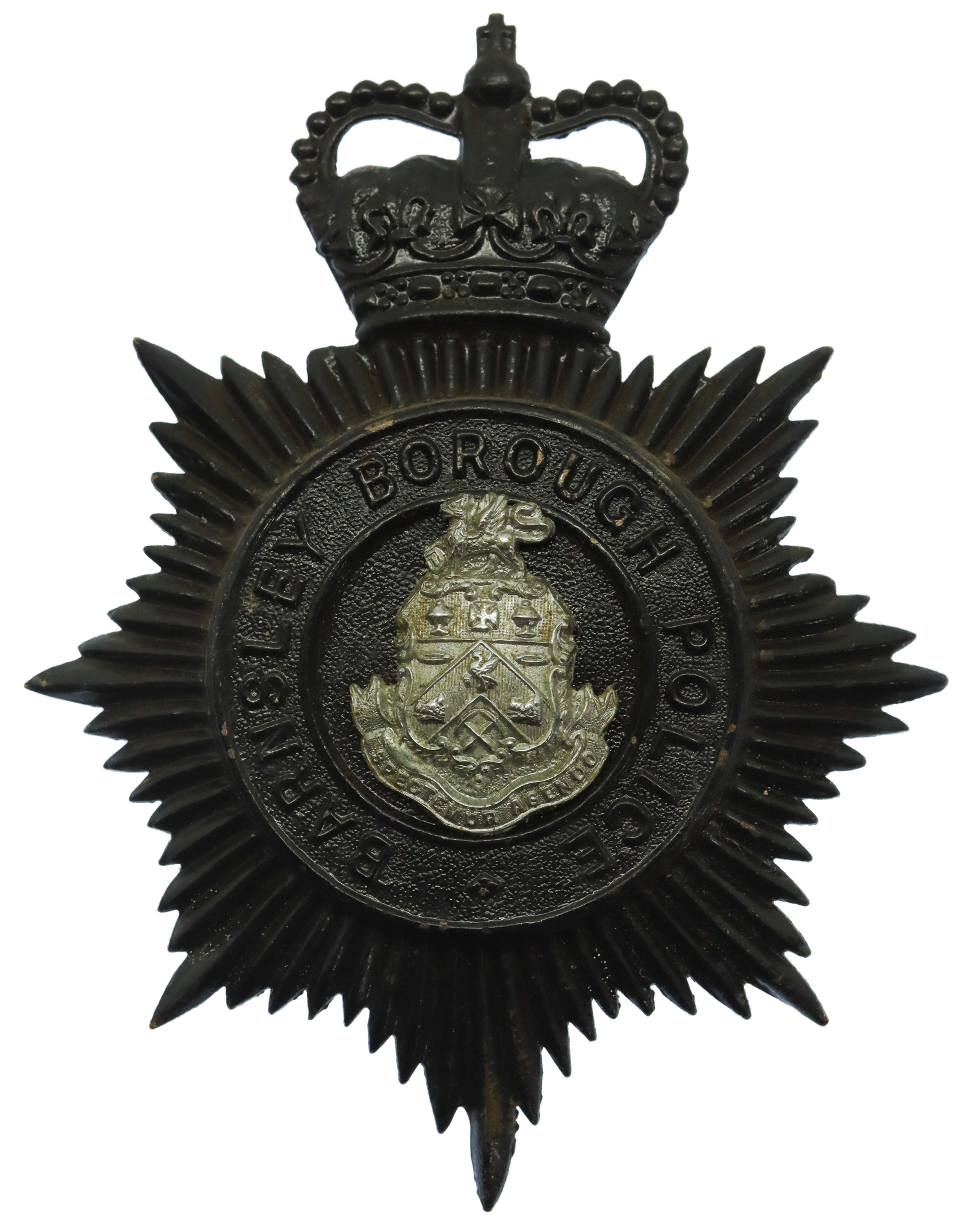 Barnsley Borough Police Night Helmet Plate - Queen's Crown