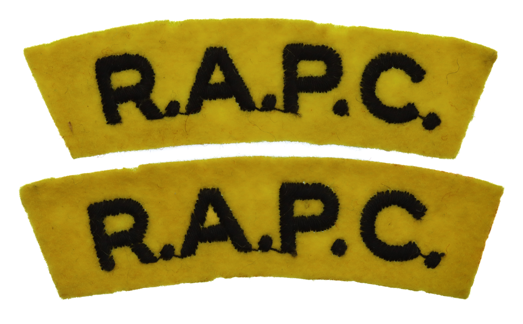 Pair of Royal Army Pay Corps (R.A.P.C.) Cloth Shoulder Titles
