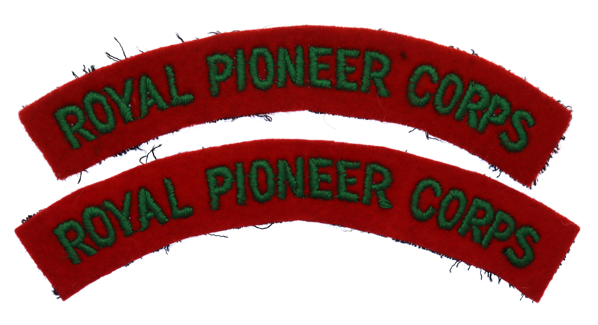 Pair of Royal Pioneer Corps (ROYAL PIONEER CORPS) Cloth Shoulder Titles
