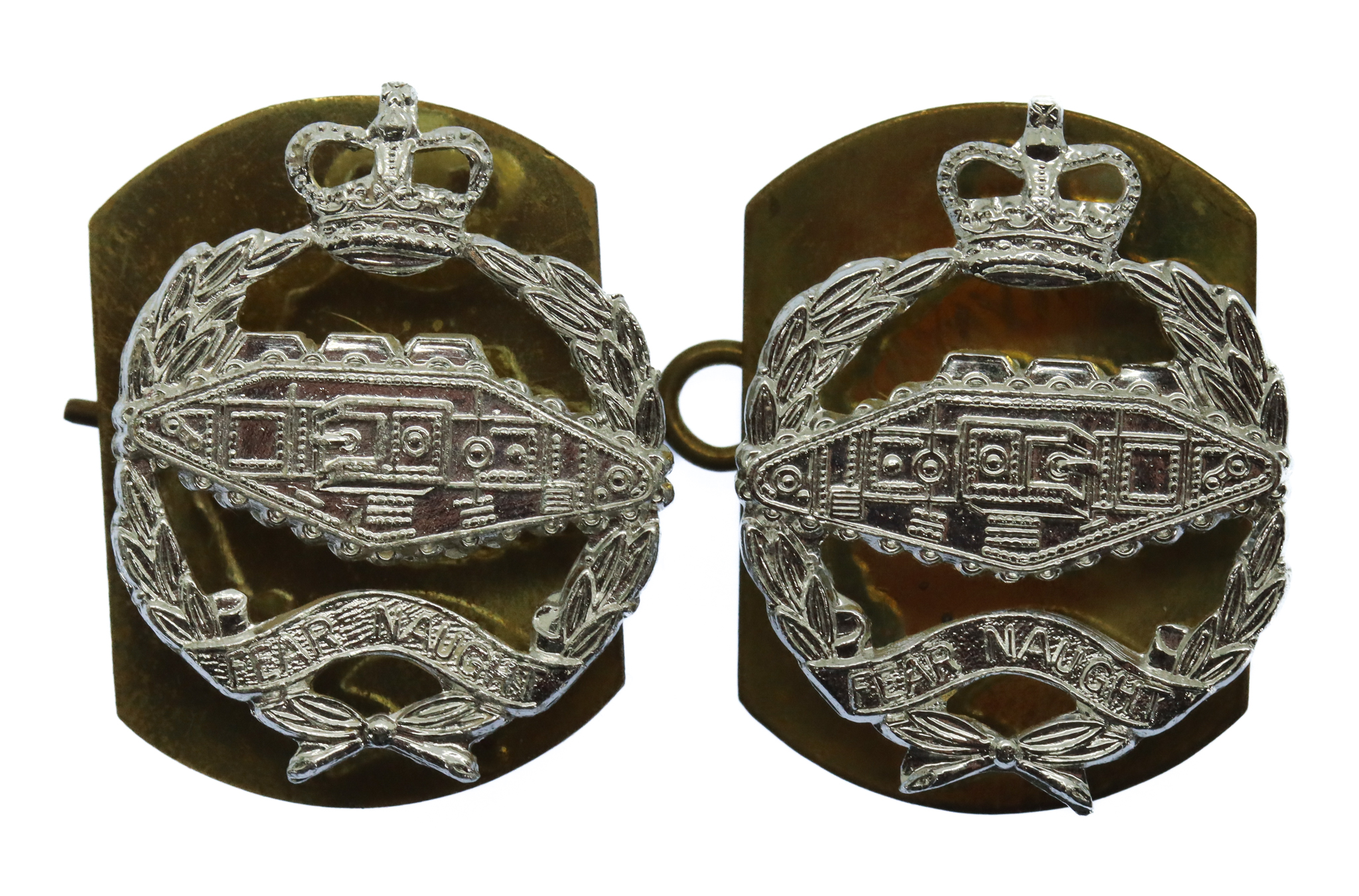 Pair of Royal Tank Regiment Anodised (Staybrite) Collar Badges