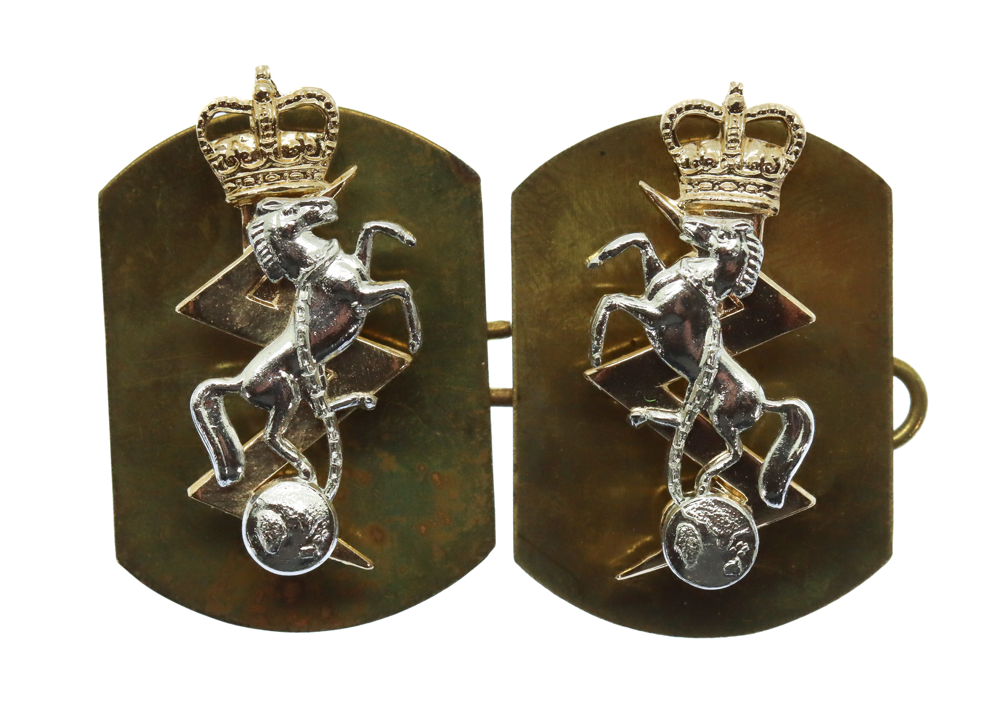 Pair of Royal Electrical & Mechanical Engineers (R.E.M.E.) Anodised (Staybrite) Collar Badges