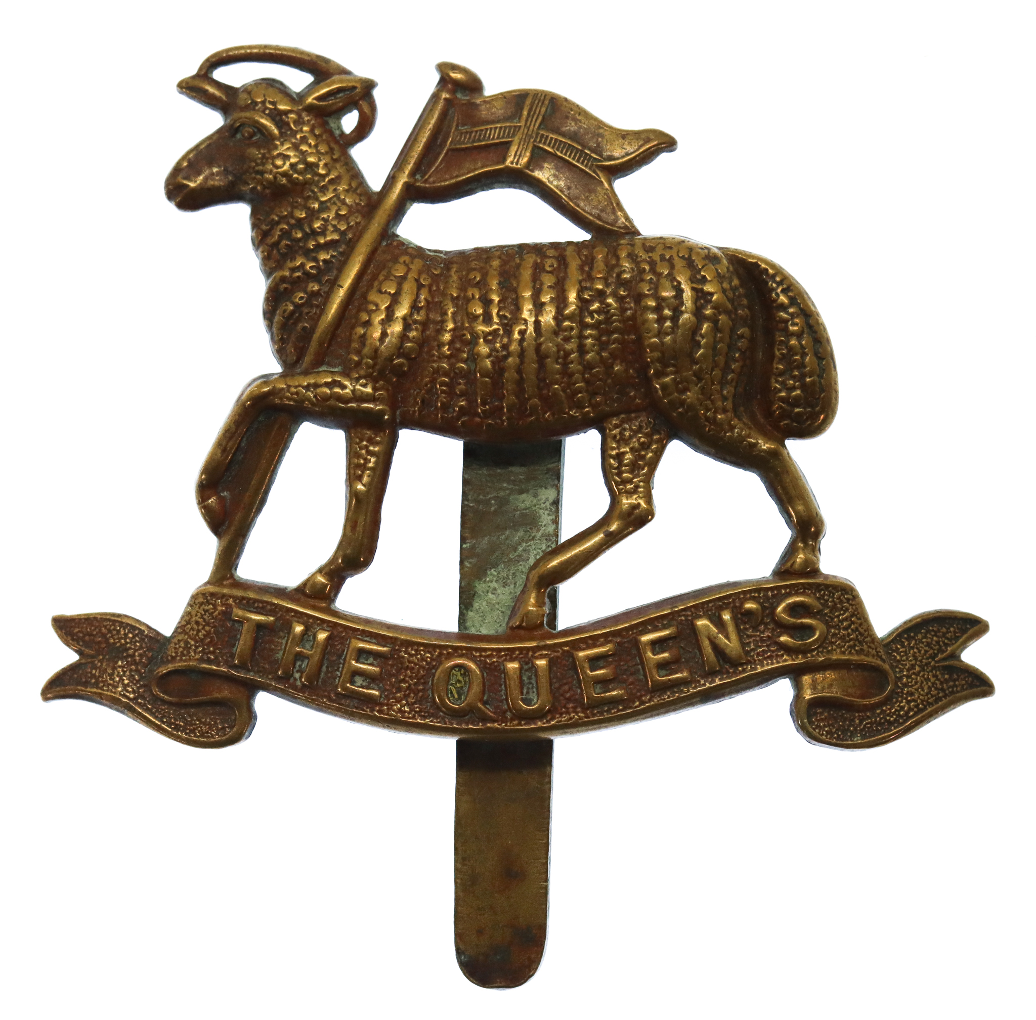 The Queen's (Royal West Surrey) Regiment WW1 All Brass Economy Cap Badge