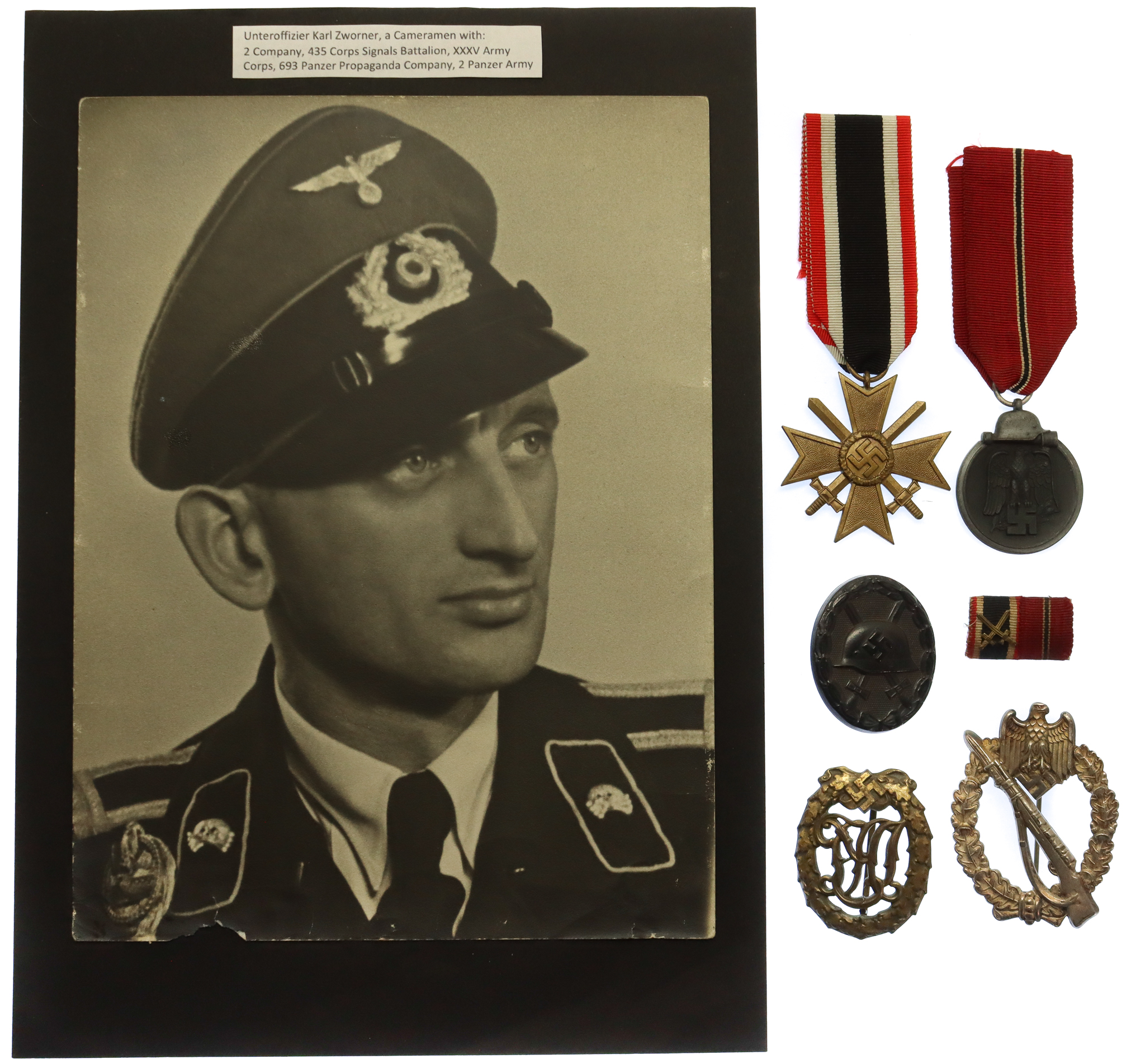 Interesting WW2 German Group of Medals, Certificates, Documents and Photos - Unteroffizier Karl Zworner, 2nd Company, 435th Corps Signals Battalion, XXXV Army Corps (late 693rd Panzer Propaganda Company, 2nd Panzer Army)