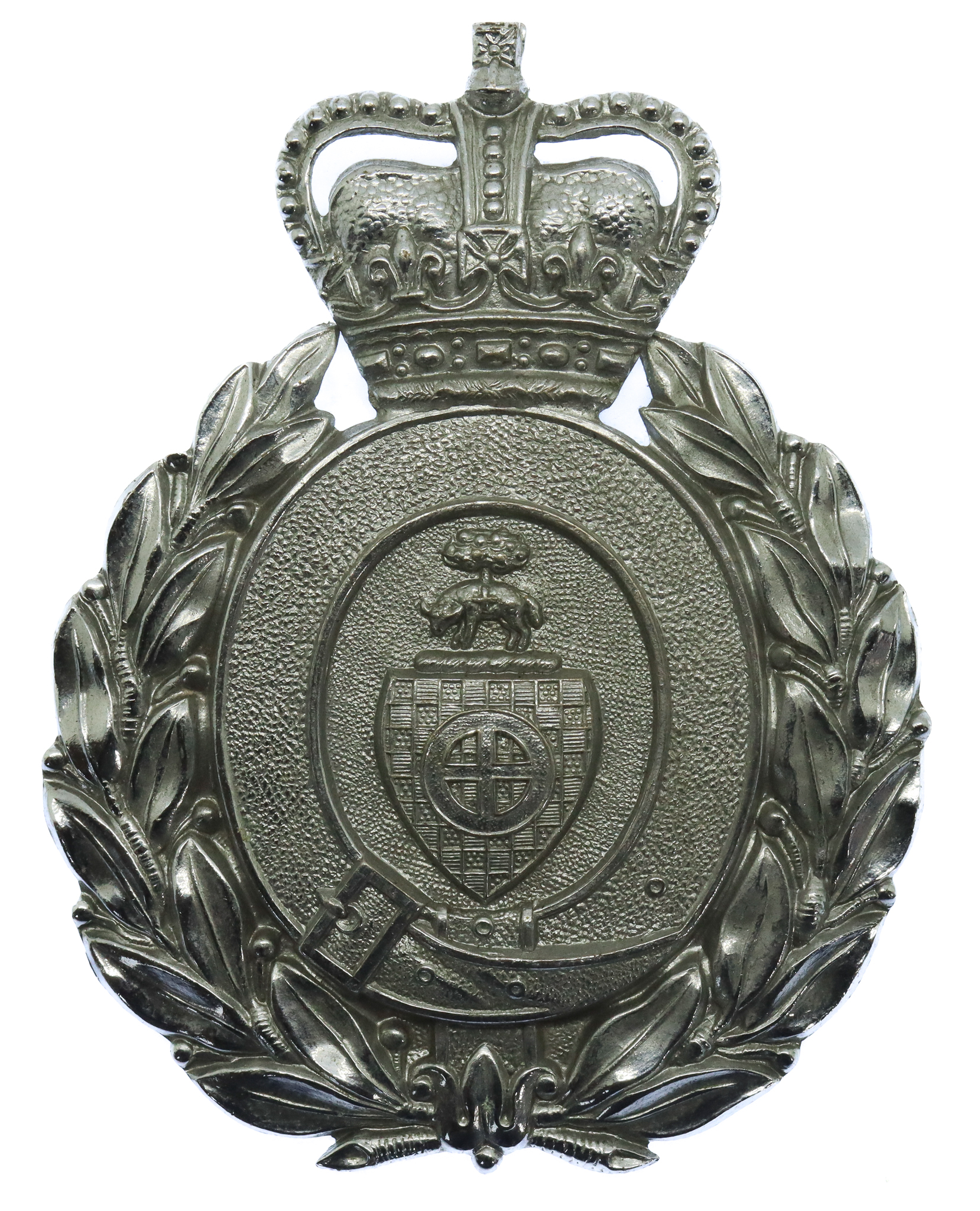 Dewsbury Borough Police Wreath Helmet Plate - Queen's Crown