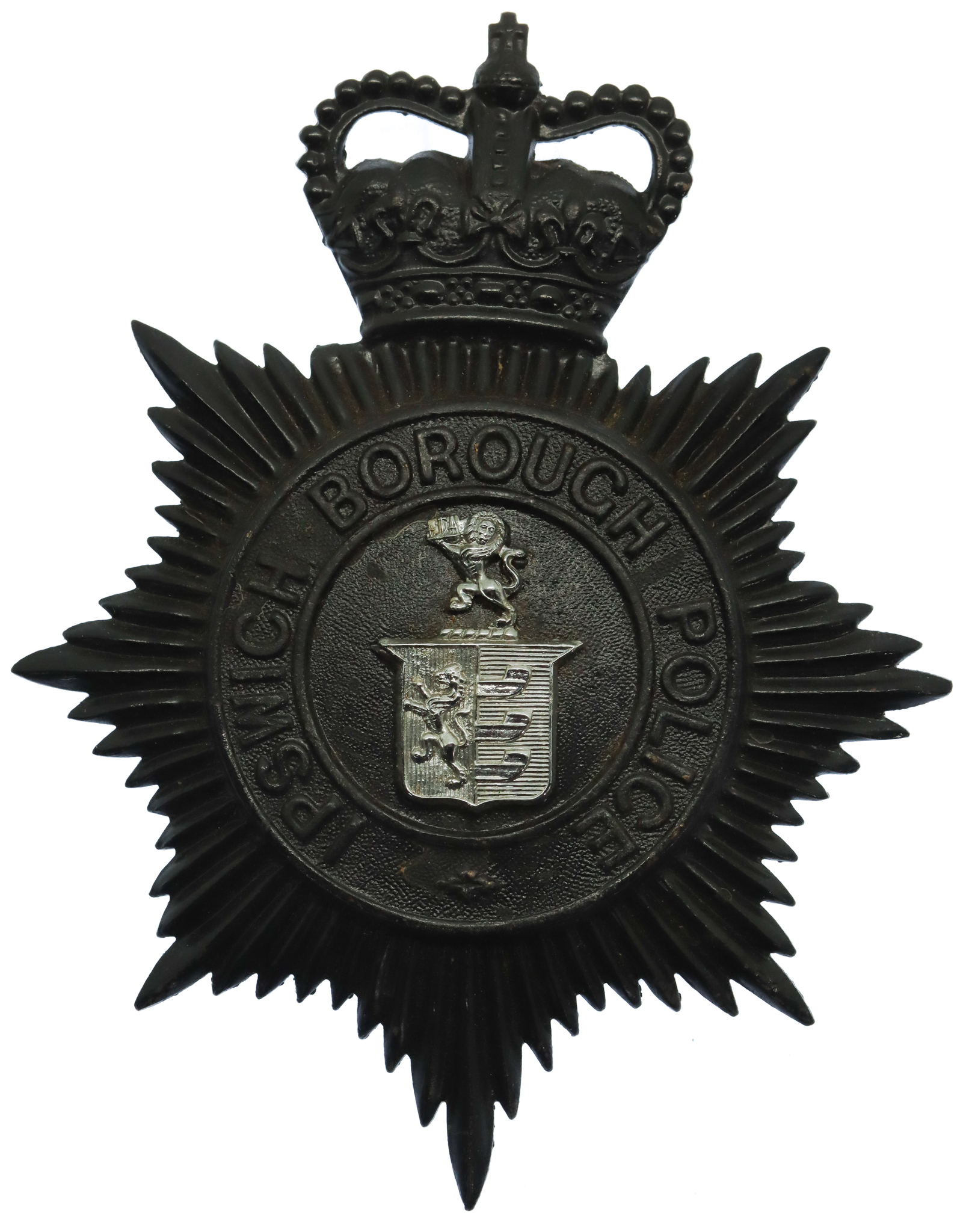 Ipswich Borough Police Night Helmet Plate - Queen's Crown