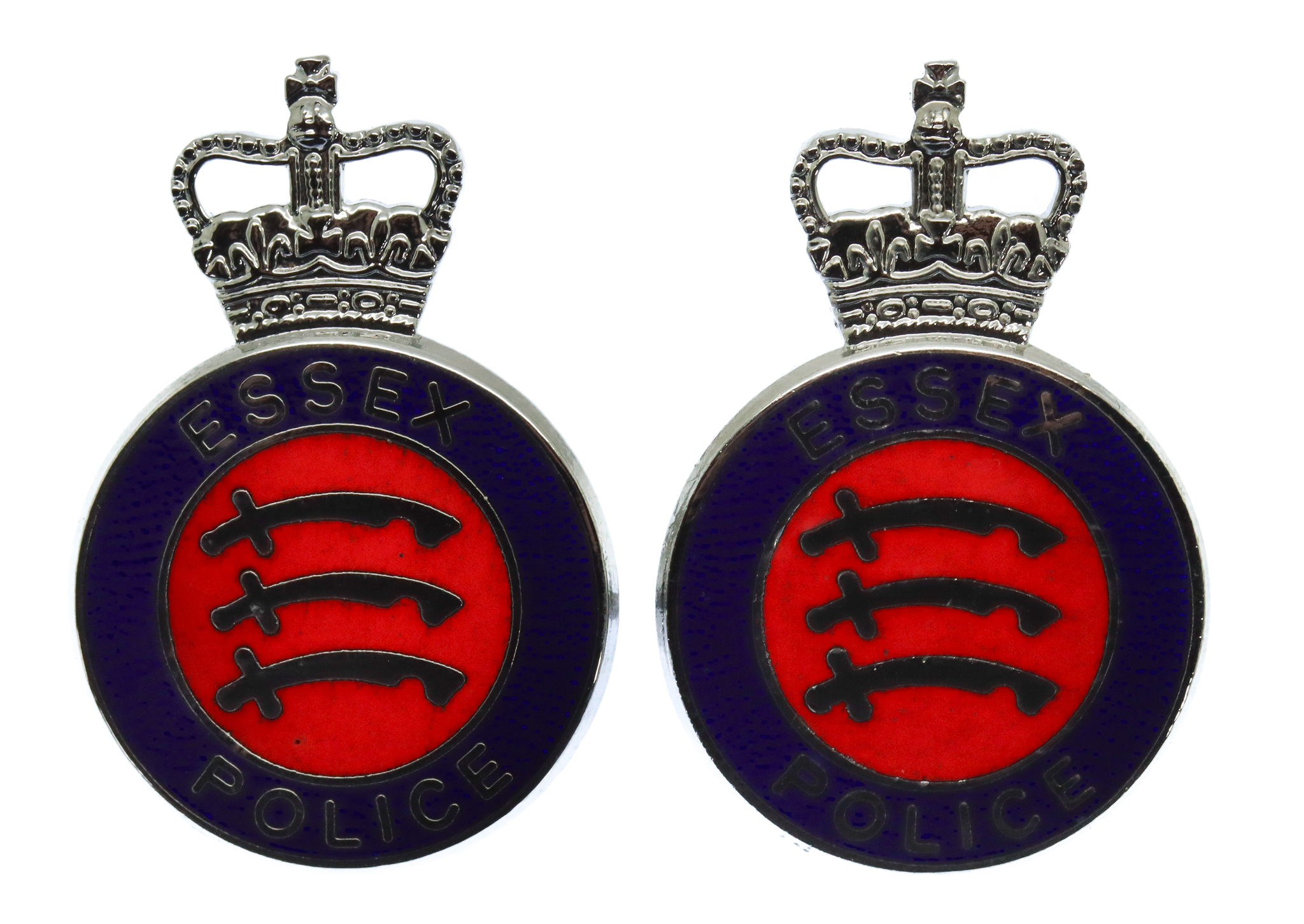 Pair of Essex Police Enamelled Collar Badges - Queen's Crown