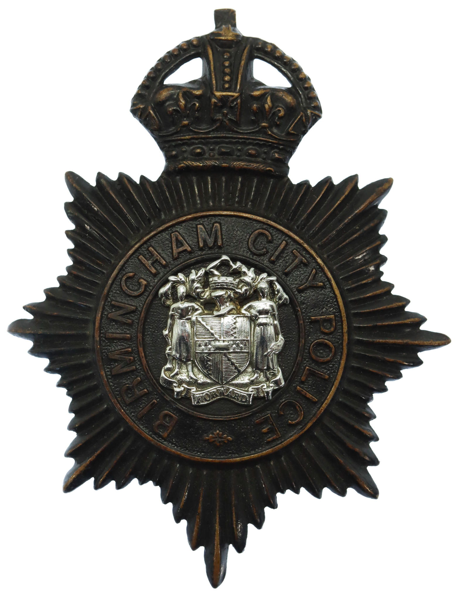Birmingham City Police Night Helmet Plate - King's Crown