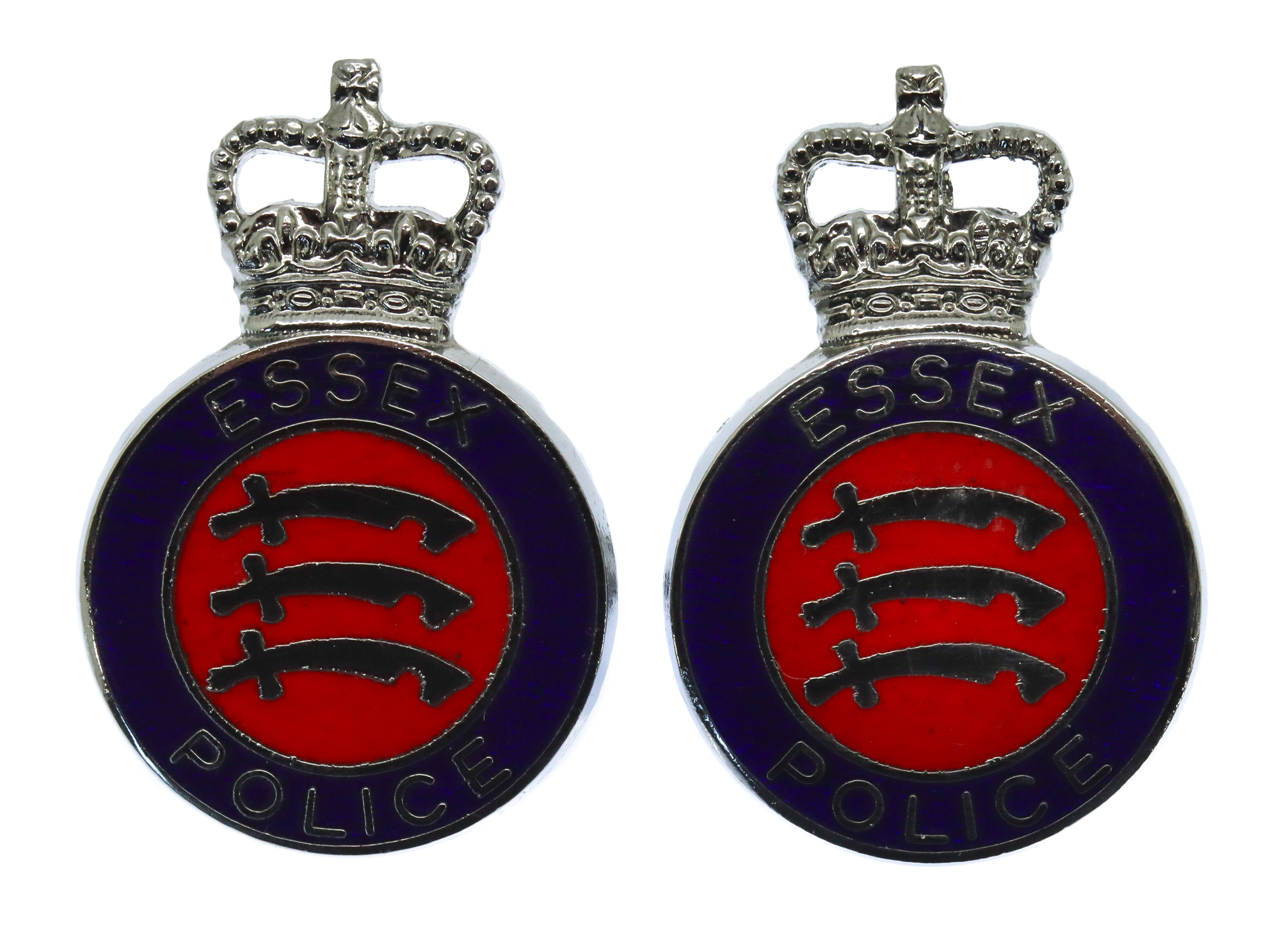 Pair of Essex Police Enamelled Collar Badges - Queen's Crown