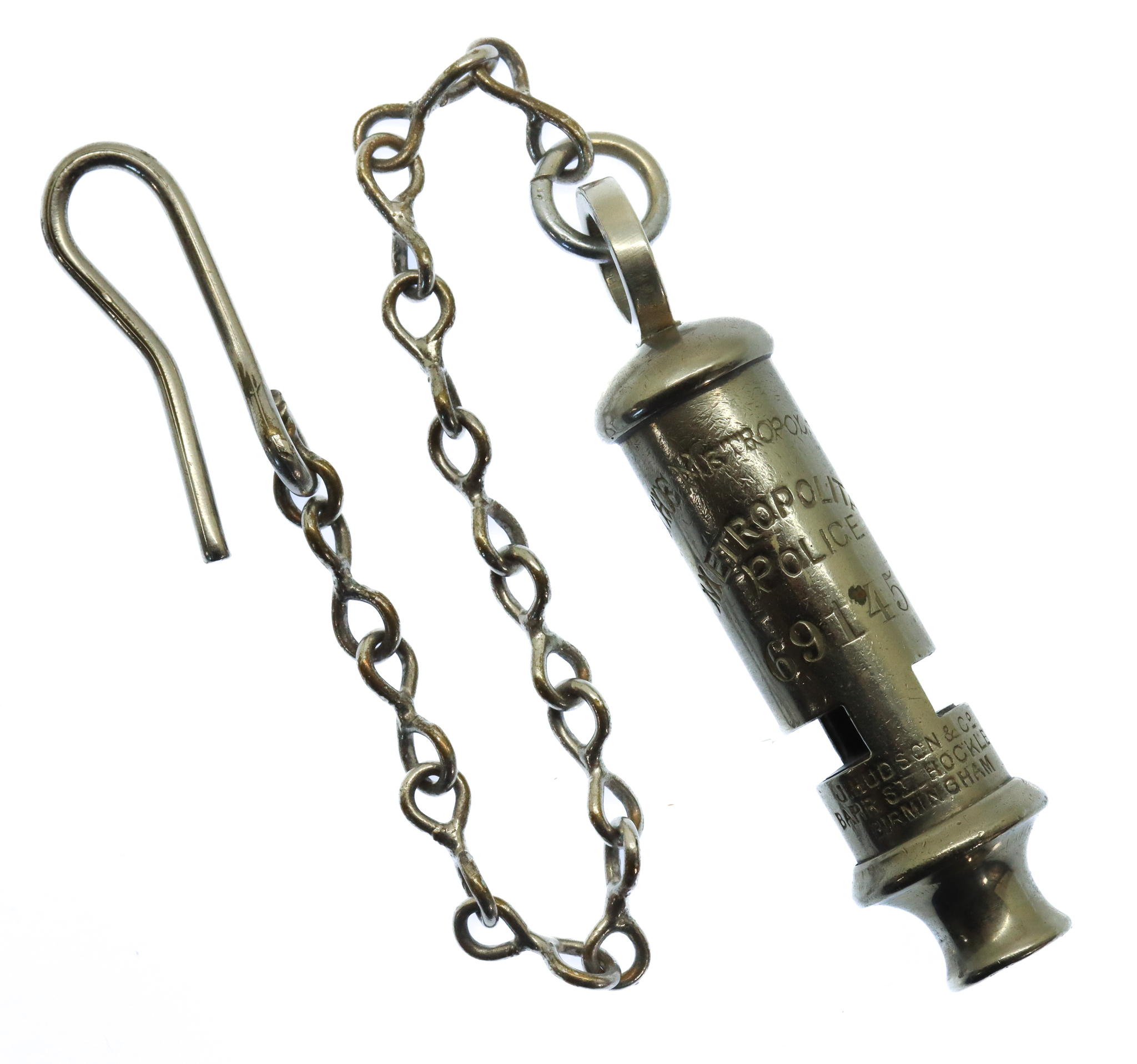 Metropolitan Police 'The Metropolitan' Patent Numbered Whistle & Chain.