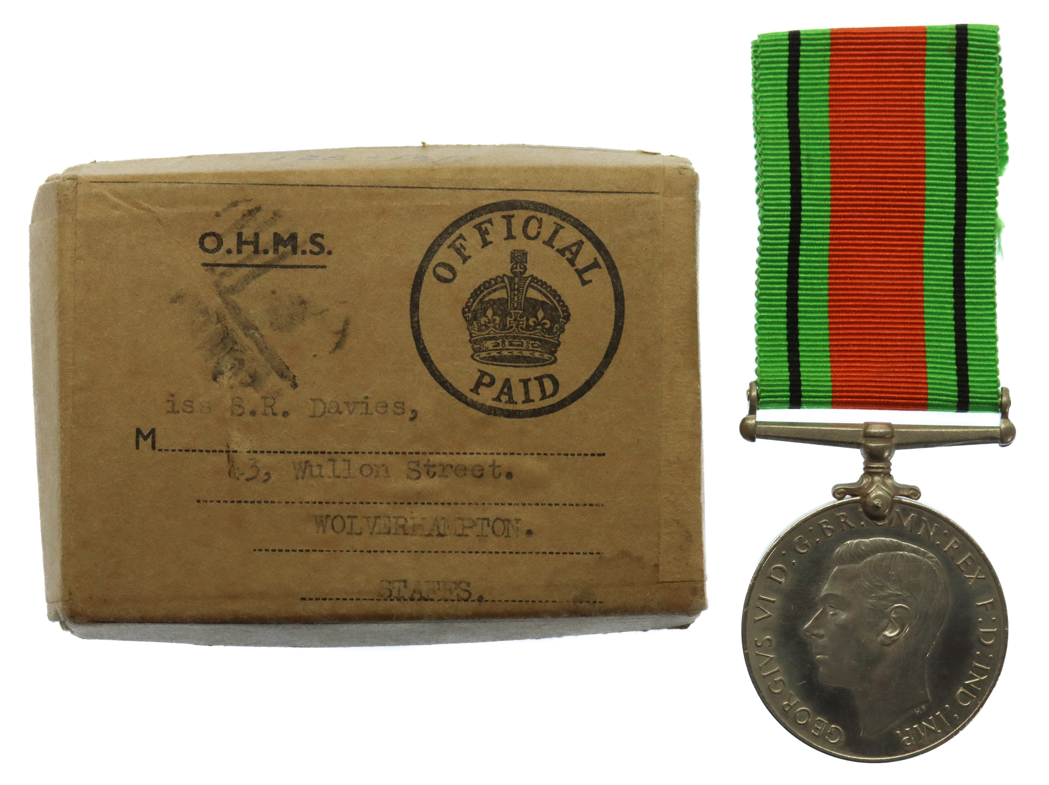 WW2 Defence Medal with Box of Issue - Miss Sarah Rose Davies