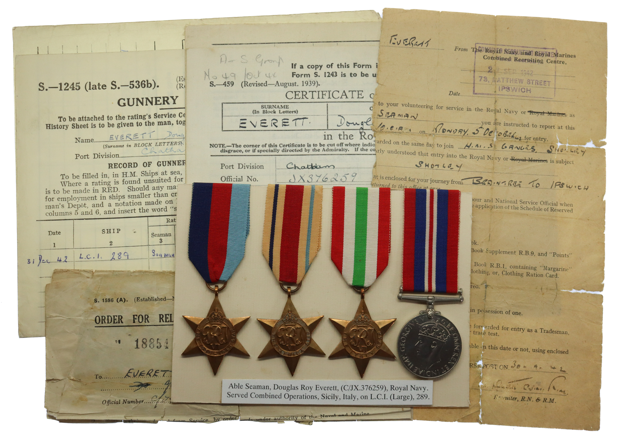 WW2 Combined Operations Medal Group of Four - Able Seaman D.R. Everett, Landing Craft Infantry (Large) 289 (Combined Ops), Royal Navy