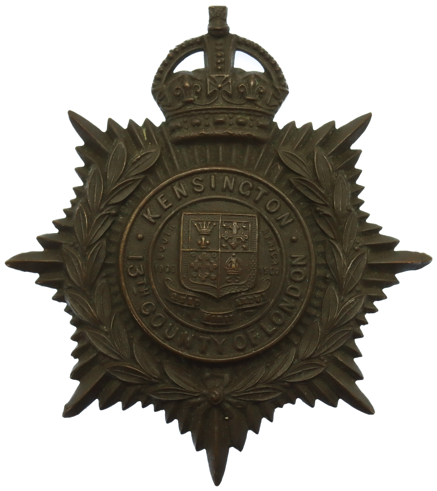 13th County of London Bn. (Kensington) London Regiment Helmet Plate - King's Crown