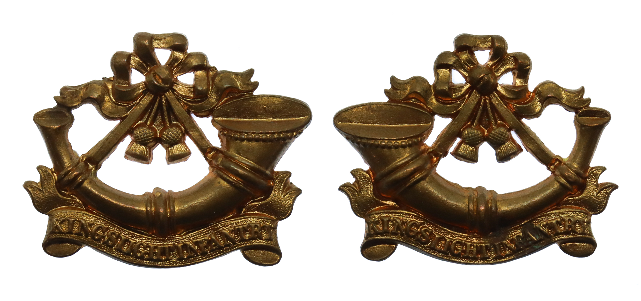 Pair of Victorian King's Shropshire Light Infantry (K.S.L.I.) Collar Badges (c.1881-1882)