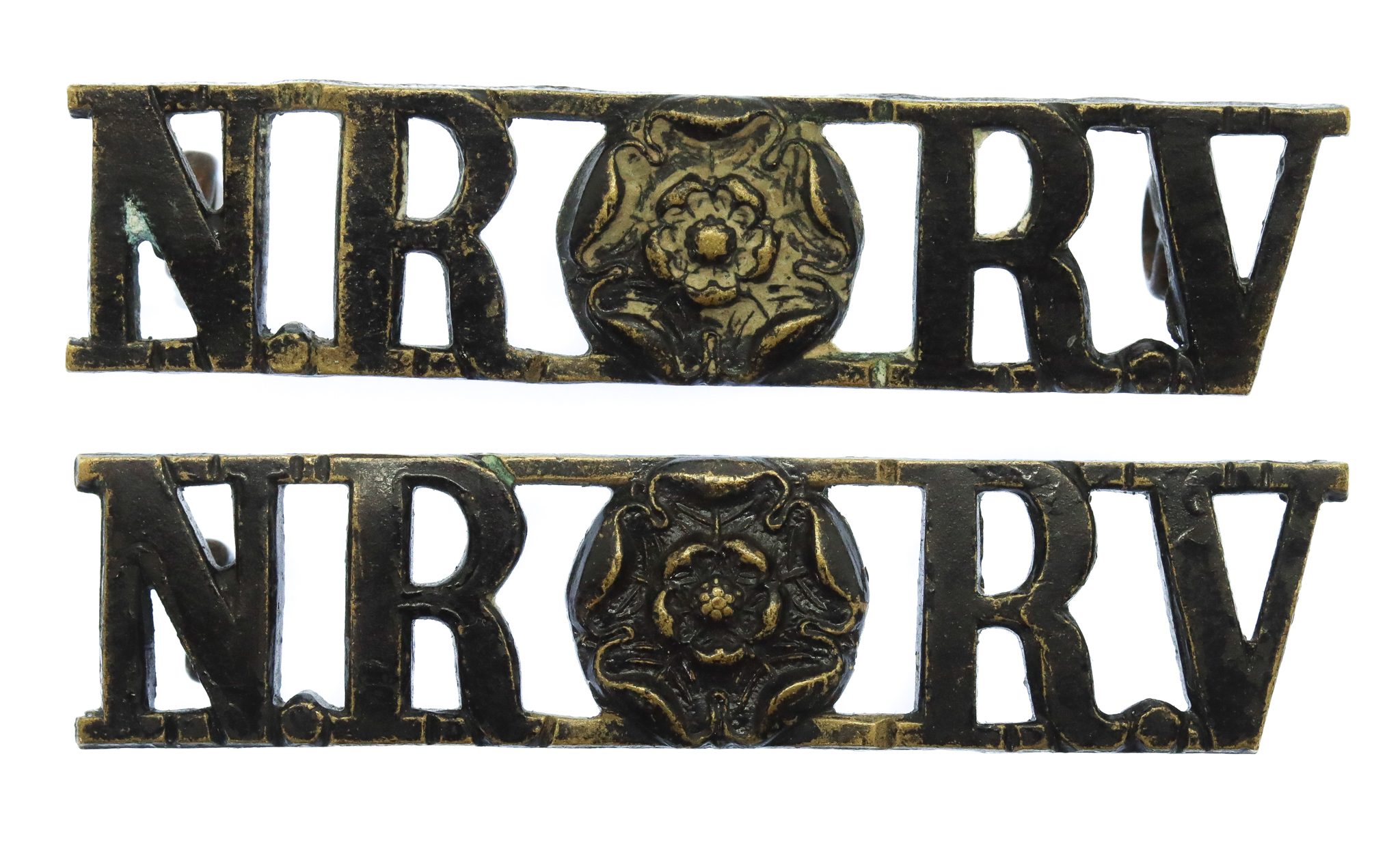 Pair of North Riding Volunteers (NR RV) Shoulder Titles