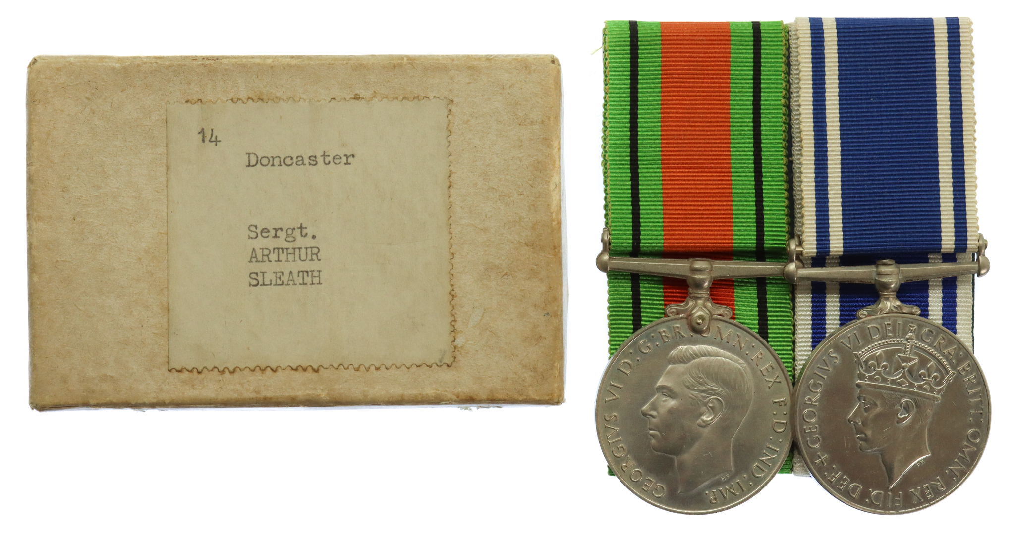 WW2 Defence Medal and George VI Police Long Service & Good Conduct Medal - Sergeant Arthur Sleath, Doncaster Borough Police
