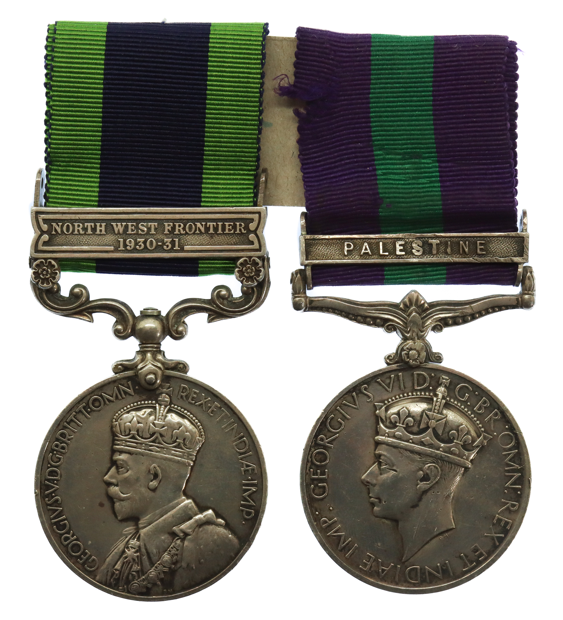 1908 India General Service Medal (Clasp - North West Frontier 1930-31) and General Service Medal (Clasp - Palestine) Medal Pair - Pte. M.S. Graham, Essex Regiment