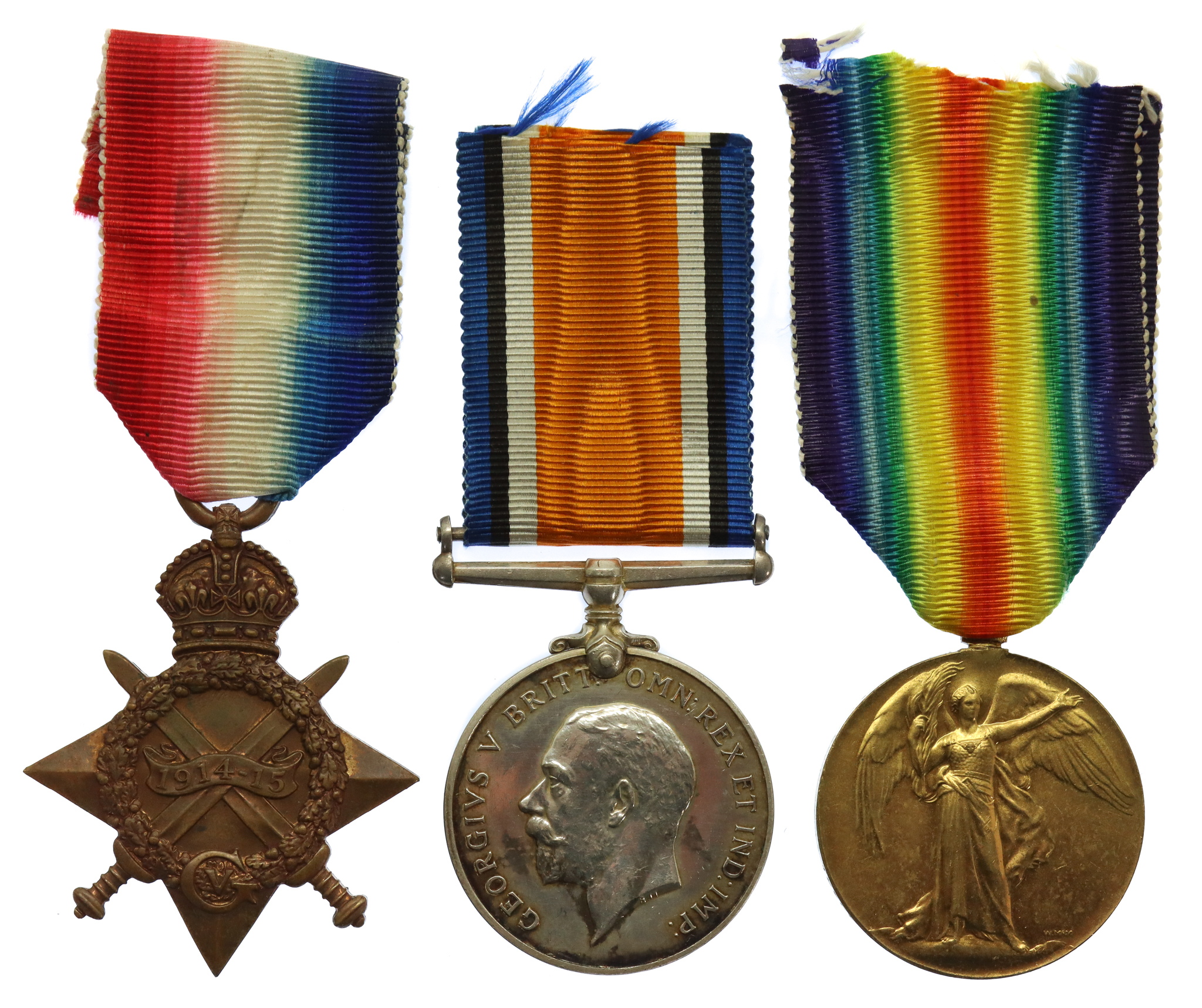 WW1 First Day of the Somme Casualty 1914-15 Star Medal Trio - Pte. F.J. Taylor, 2nd Bn. Essex Regiment - K.I.A. 1/7/16