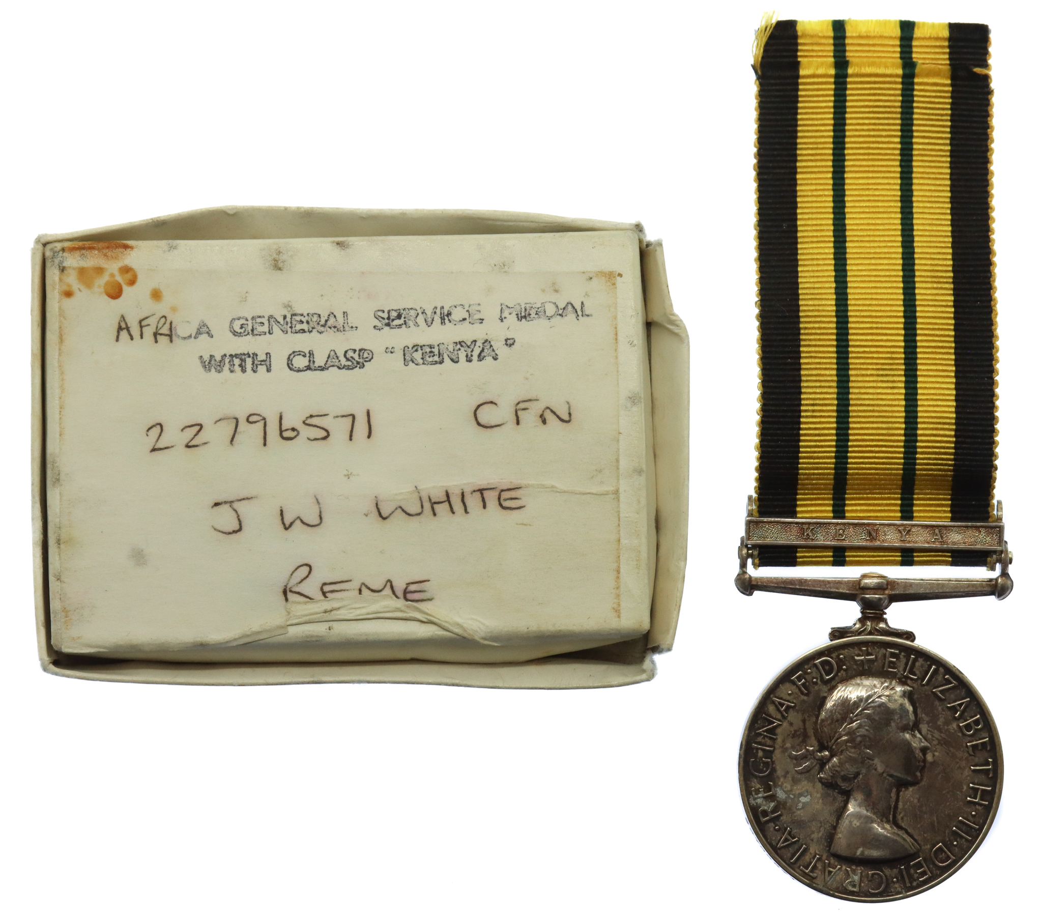 Africa General Service Medal (Clasp - Kenya) - Cfn. J.W. White, Royal Electrical & Mechanical Engineers