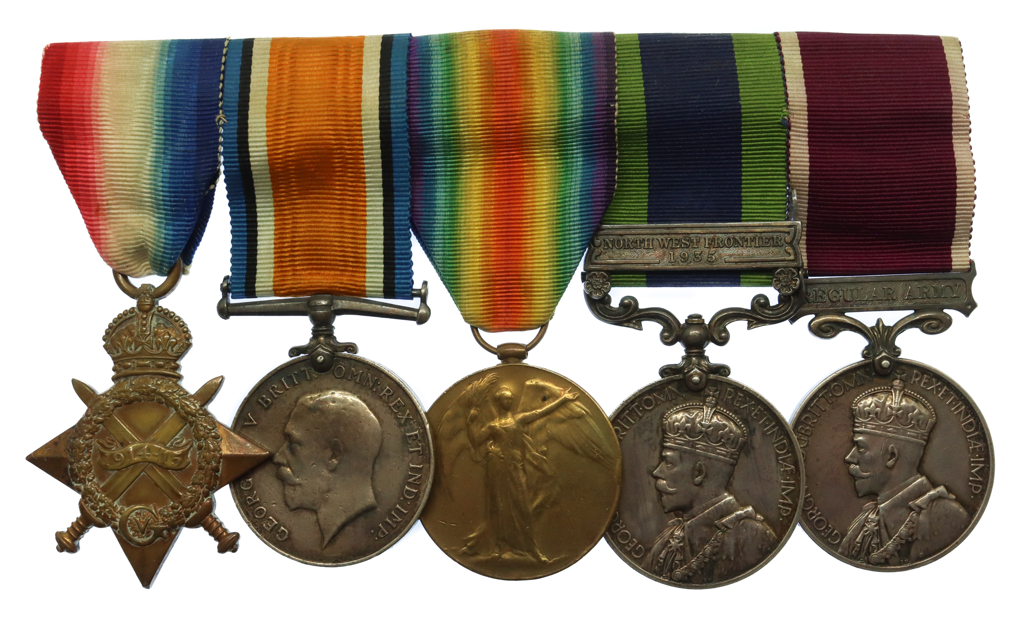 WW1 1914-15 Star Trio, 1908 India General Service Medal (Clasp - North West Frontier 1935) and LS&GC Medal Group of Five - Bmbr. A.E. Burgess, Royal Artillery