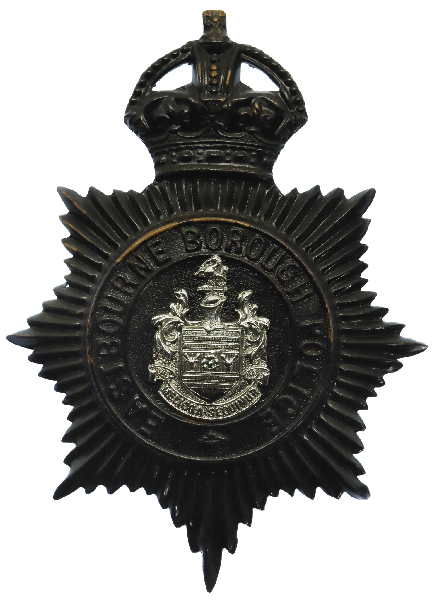 Eastbourne Borough Police Night Helmet Plate - King's Crown