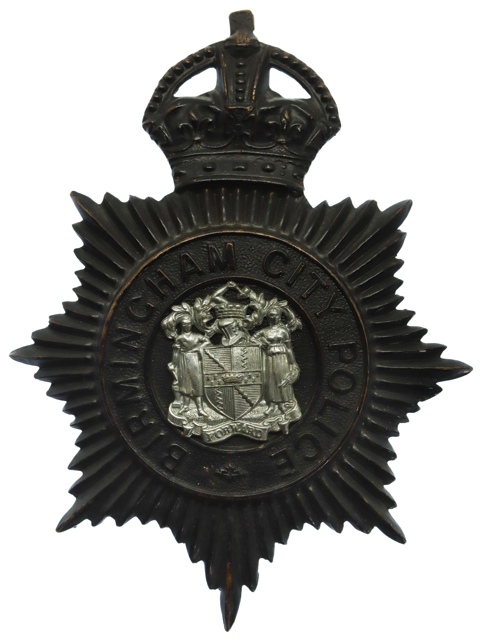 Birmingham City Police Night Helmet Plate - King's Crown