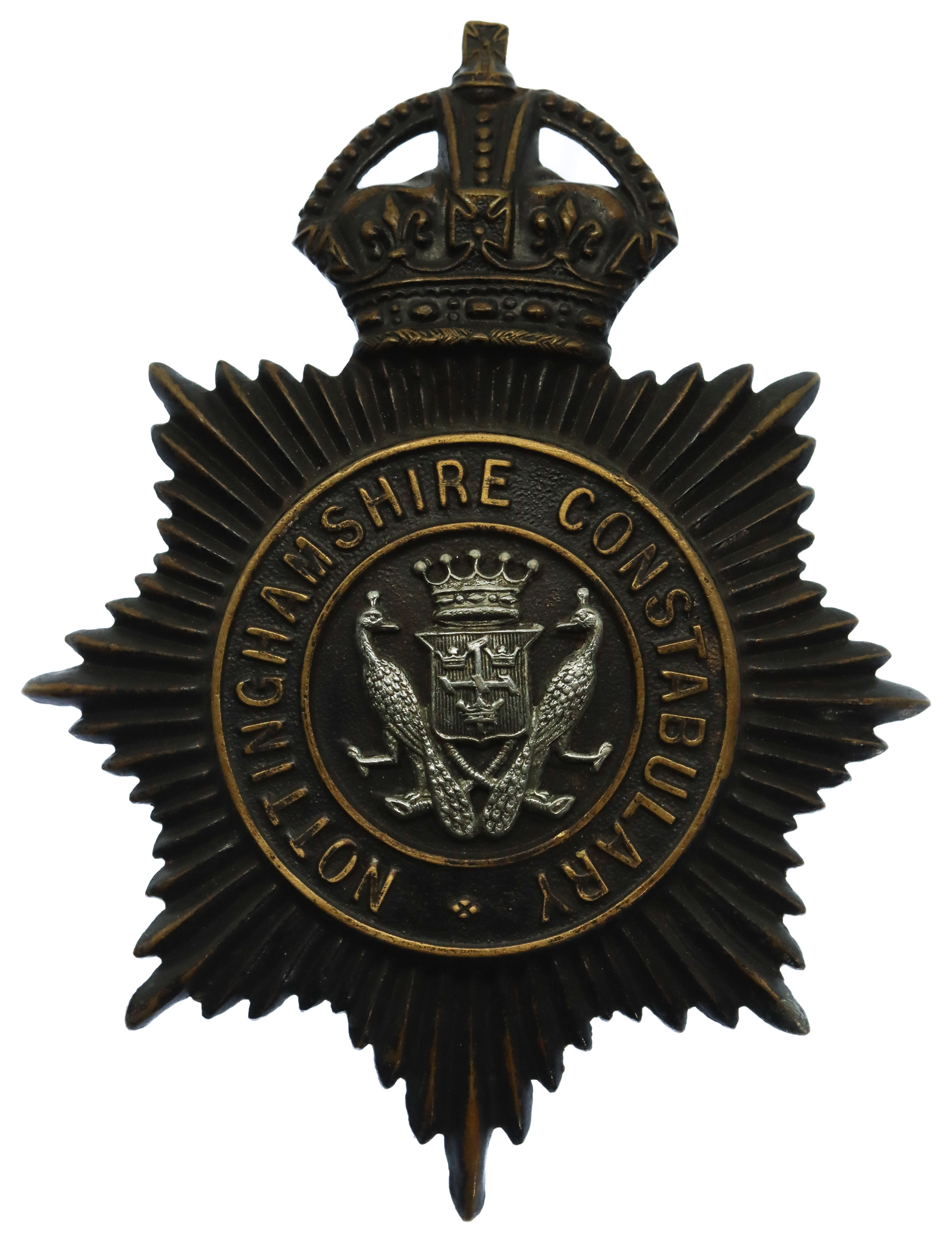 Nottinghamshire Constabulary Night Helmet Plate - King's Crown