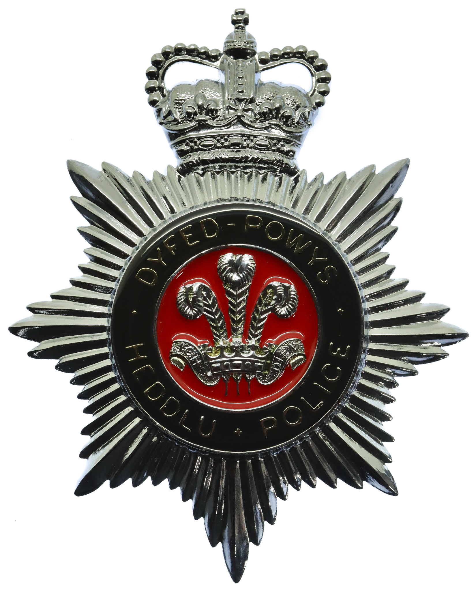 Dyfed-Powys Heddlu Police Enamelled Helmet Plate - Queen's Crown