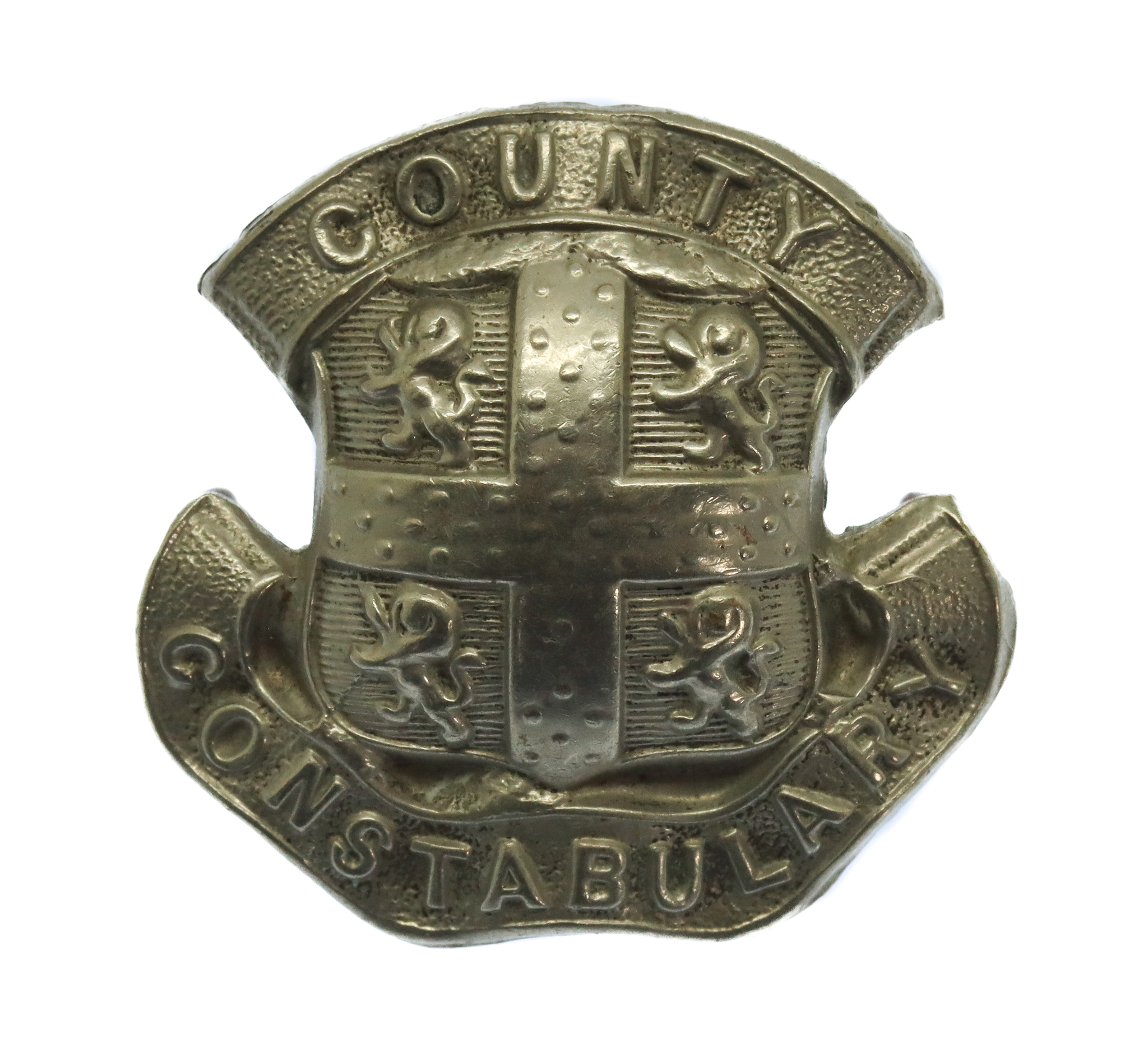 Durham County Constabulary White Metal Coat of Arms Cap Badge
