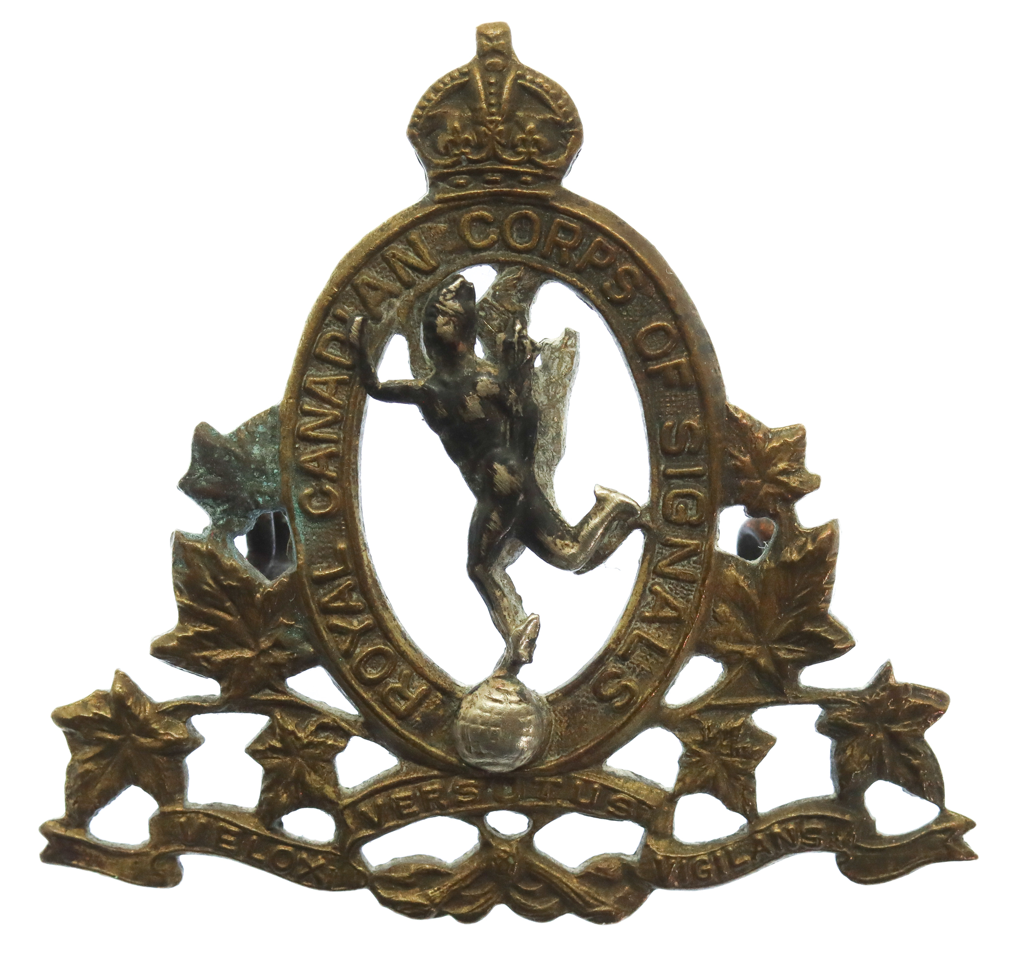 Royal Canadian Corps of Signals Cap Badge - King's Crown