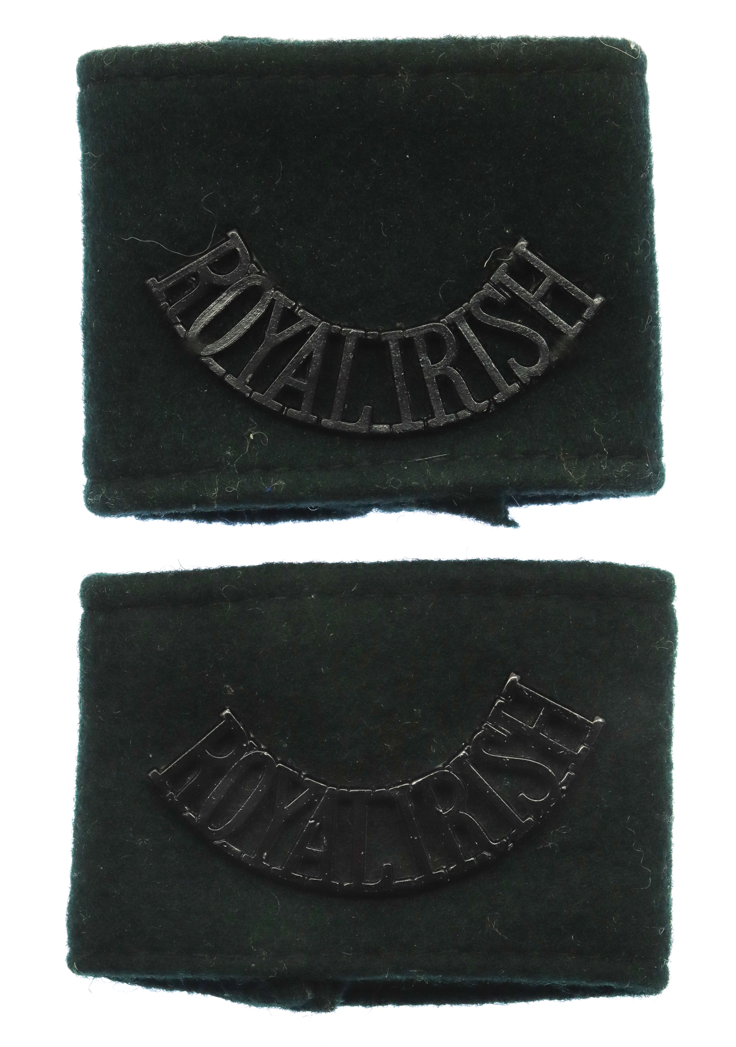 Pair of Royal Irish Regiment (ROYAL IRISH) Black Anodised (Staybrite) Shoulder Titles