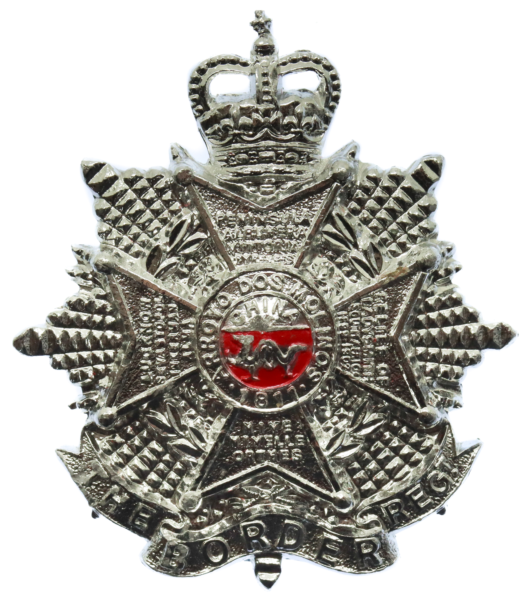 Border Regiment Anodised (Staybrite) Cap Badge - Queen's Crown