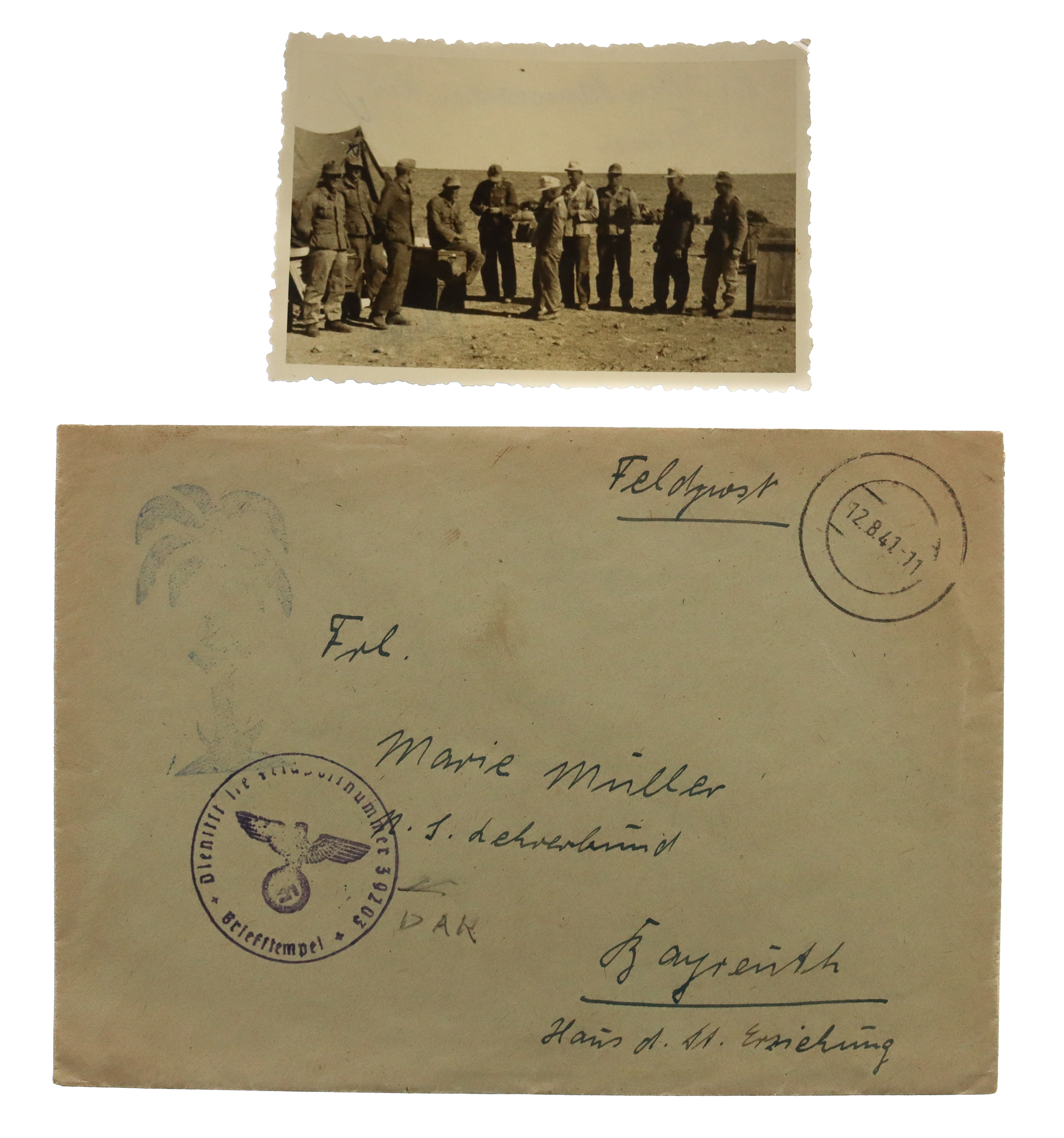 WW2 Afrika Korps Feldpost Envelope with Rare Palm Tree Ink Stamp